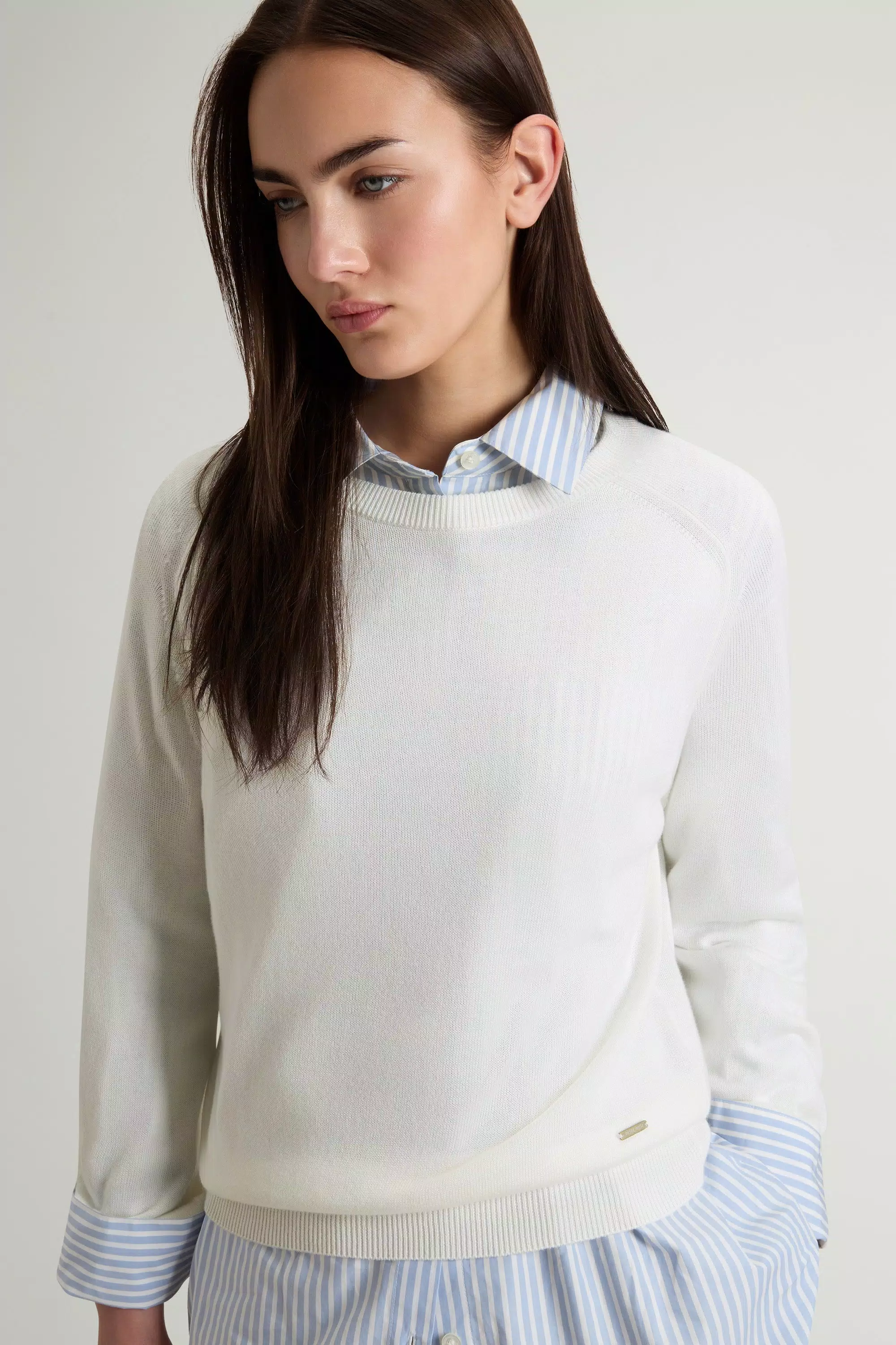 Crewneck Sweater in Cotton Blend - Milky Cream
