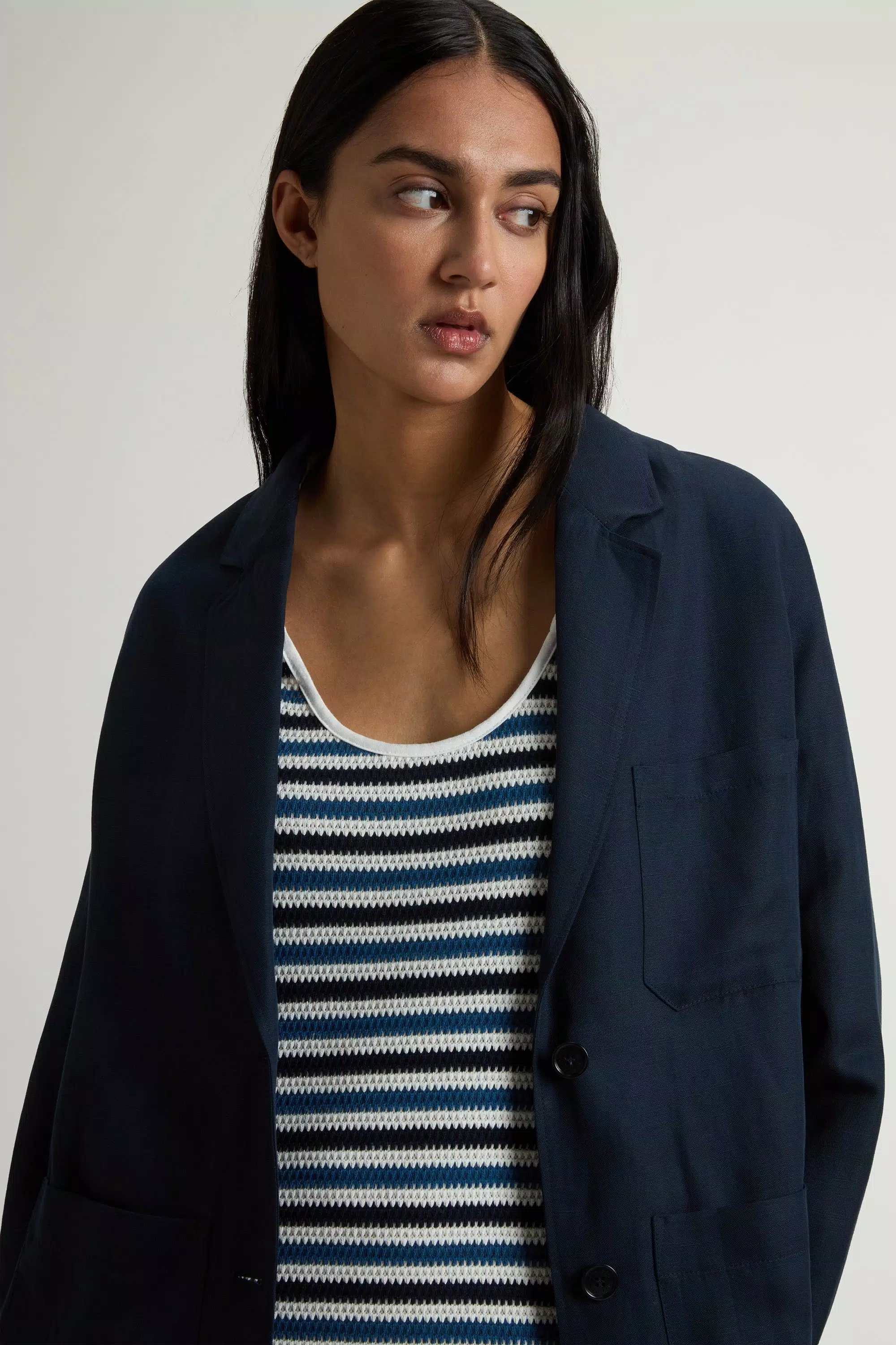 Blazer in Linen Blend - Melton Blue