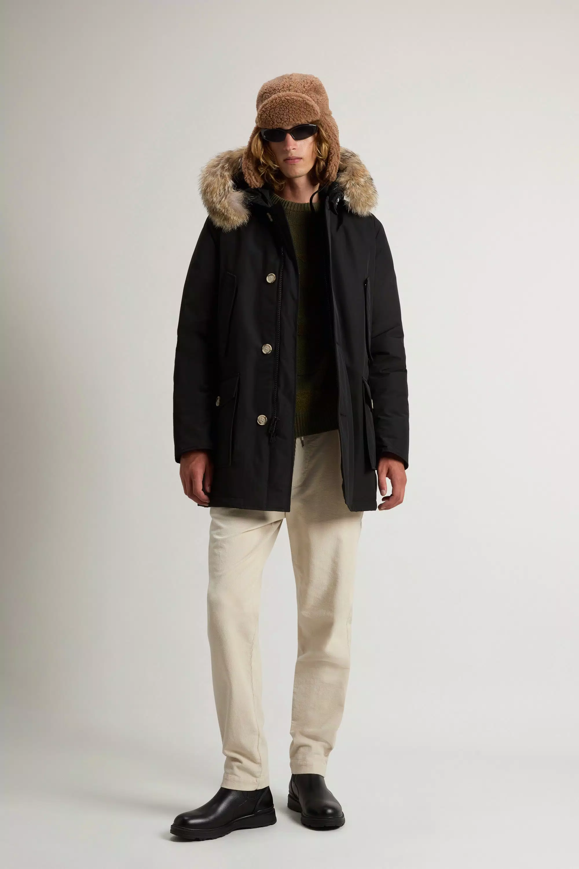 Arctic Parka in Ramar Cloth with Detachable Fur Trim - Black