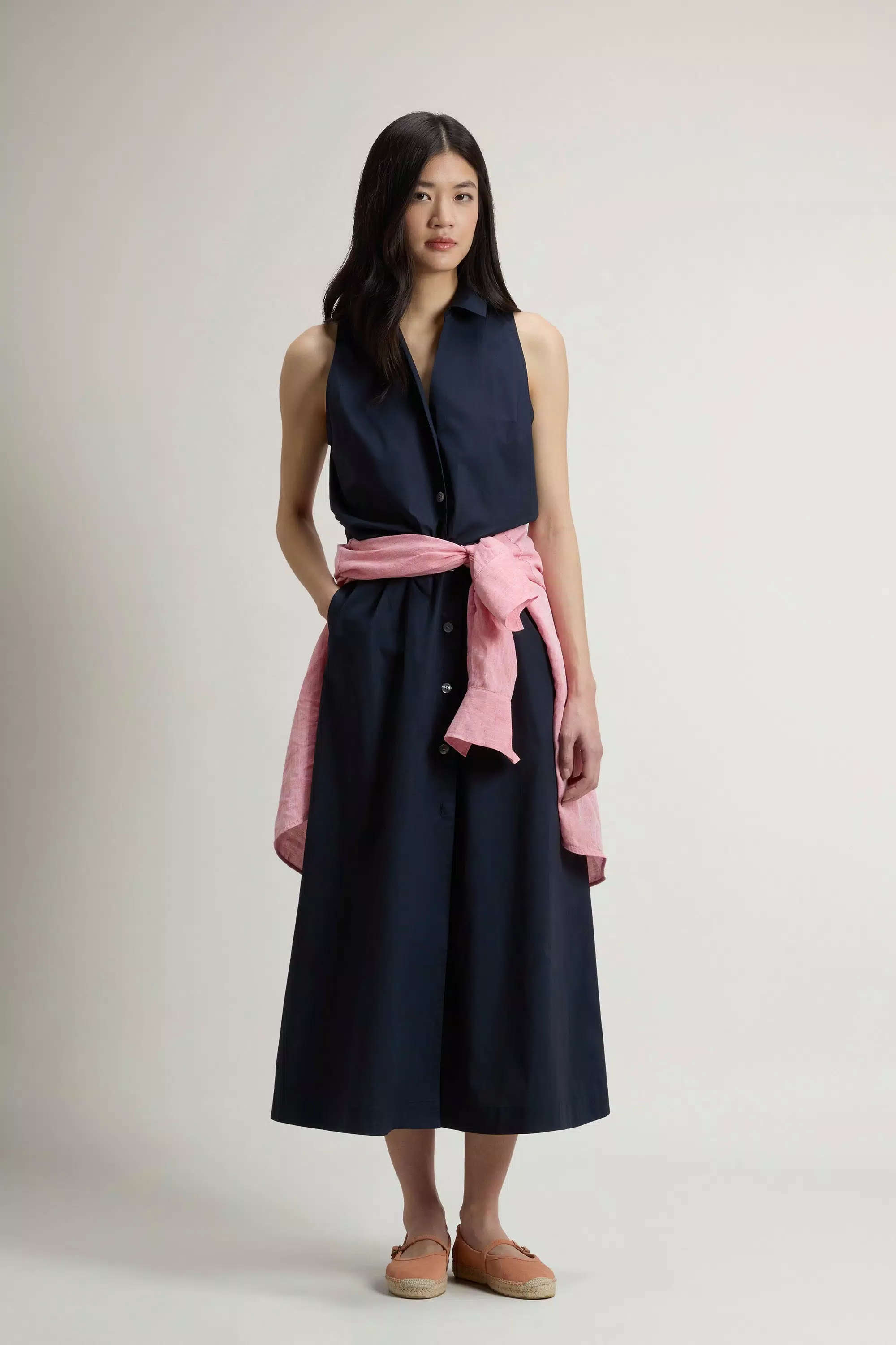 Shirt Dress in Pure Cotton Poplin with Belt - Melton Blue
