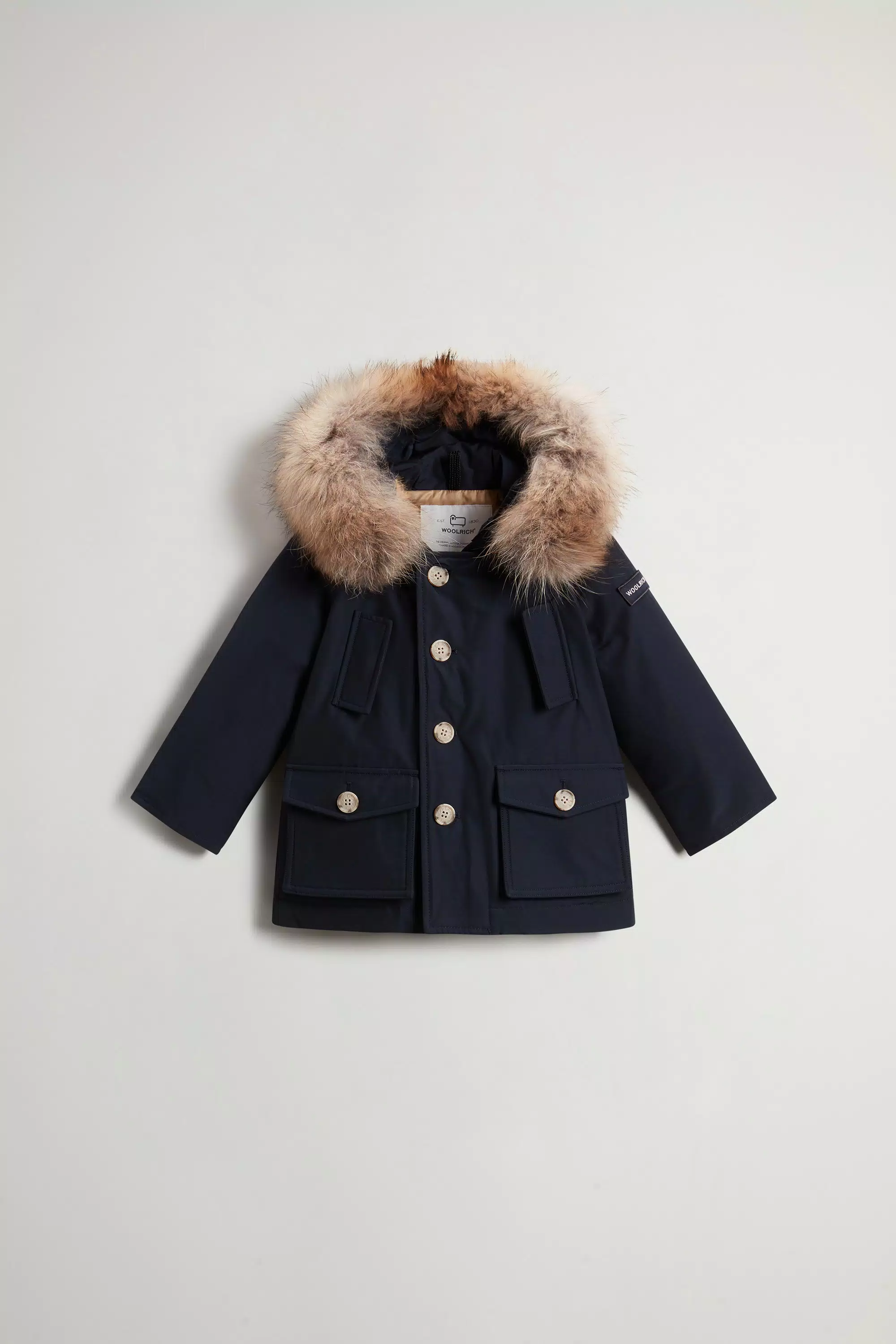 Babies’ Ramar Cloth Parka with Removable Fur Detail - Melton Blue