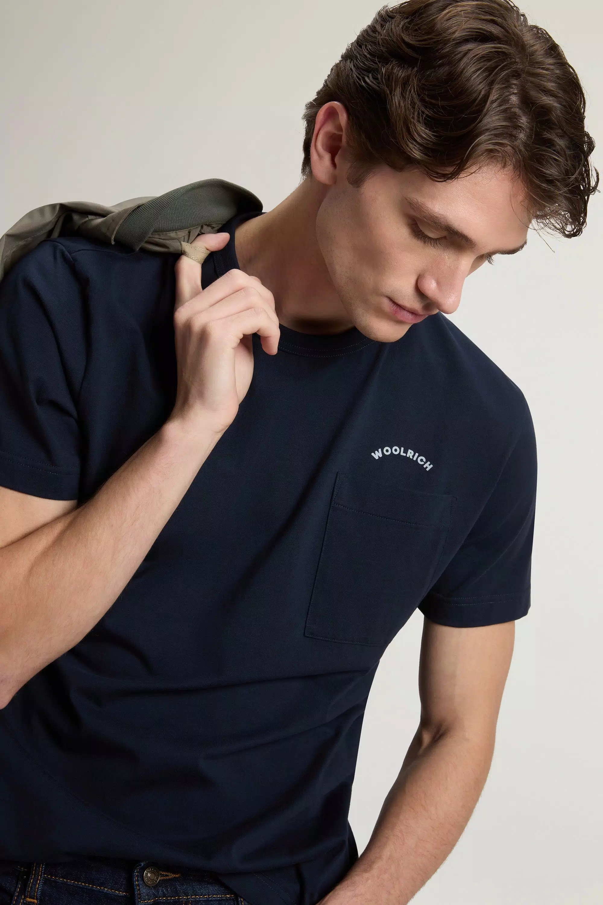 T-Shirt in Pure Cotton with Small Pocket - Melton Blue