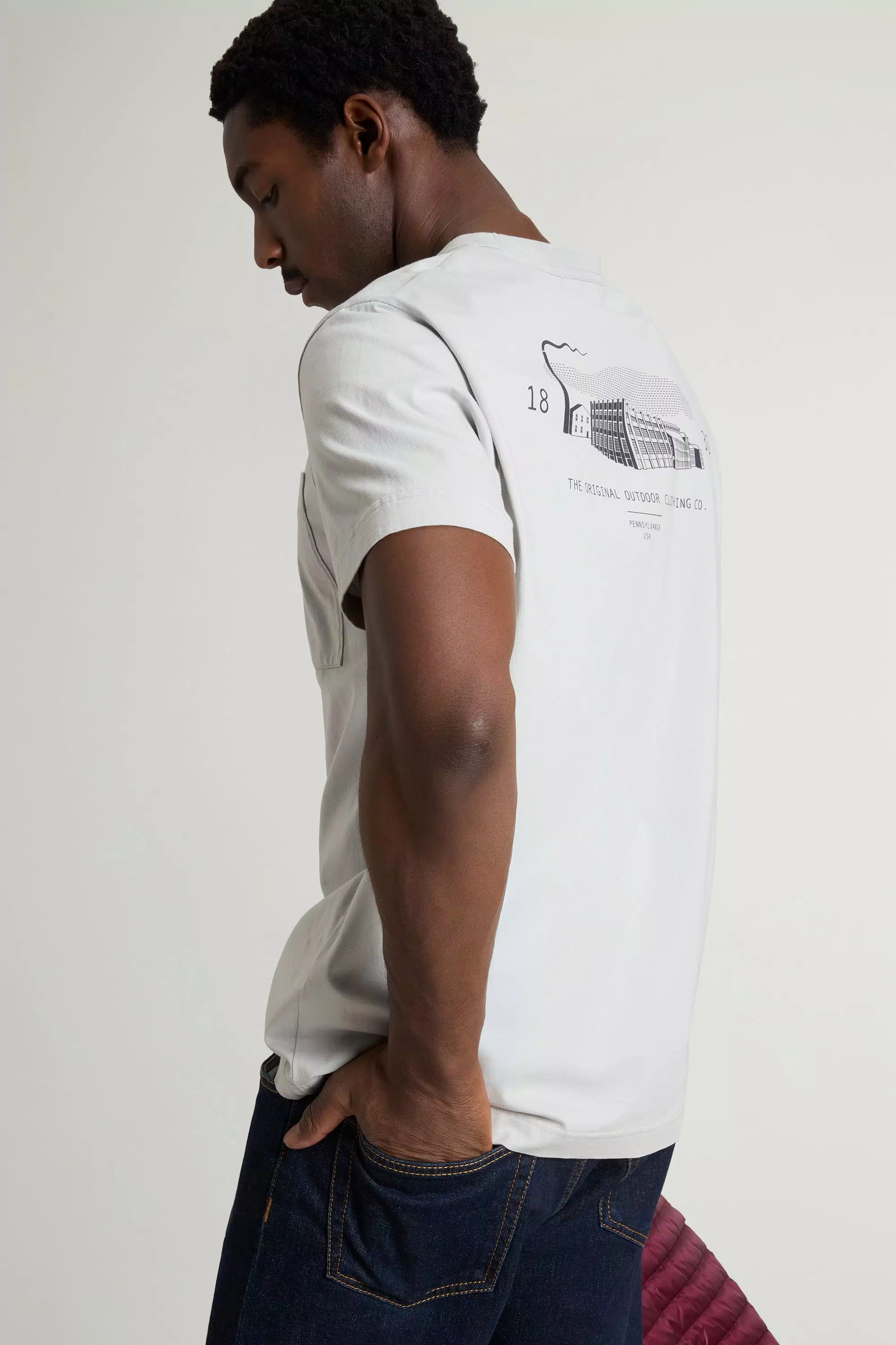 T-Shirt in Pure Cotton with Small Pocket - Harbor Mist