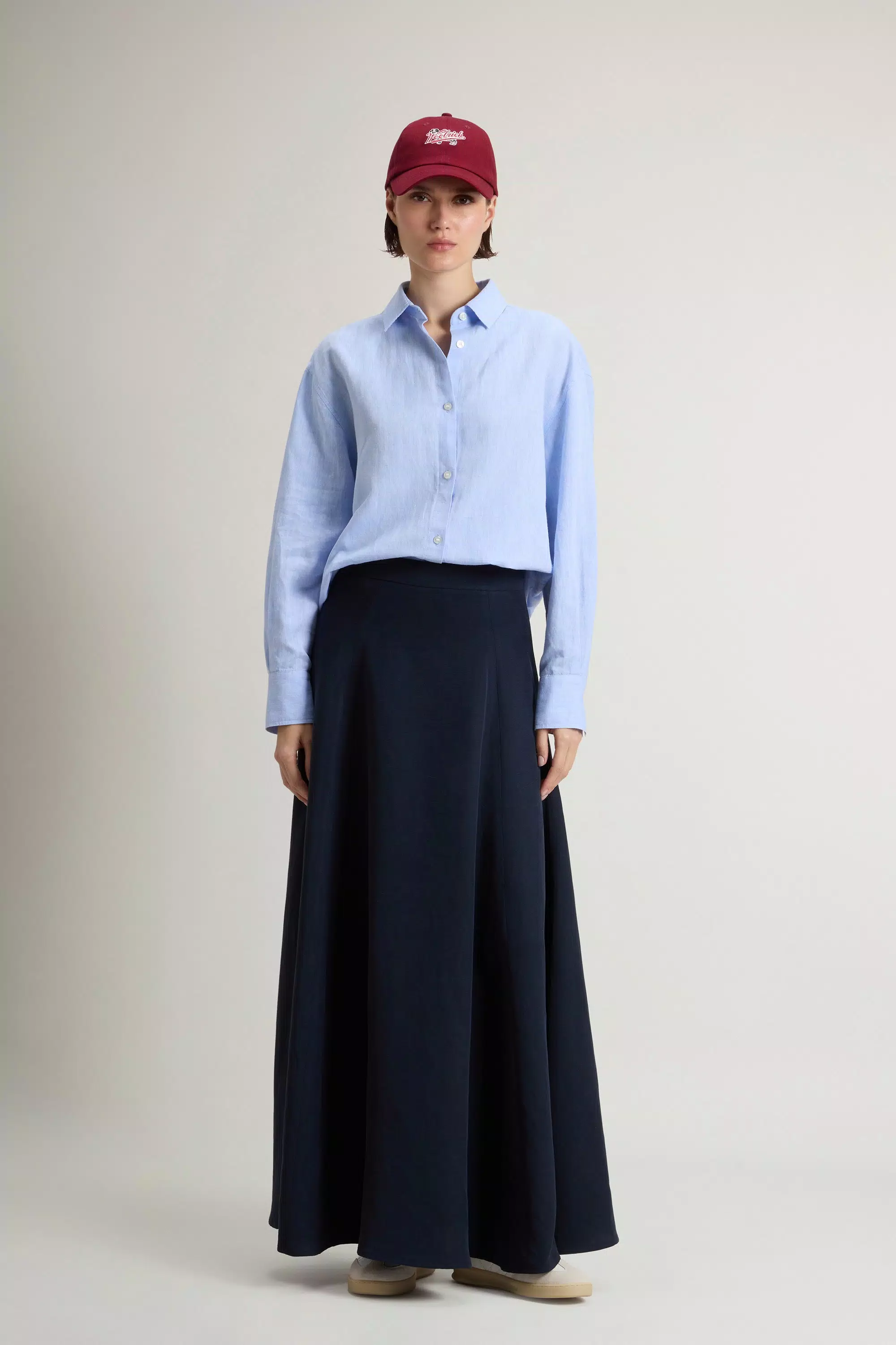 Long Skirt in Linen Blend - Melton Blue