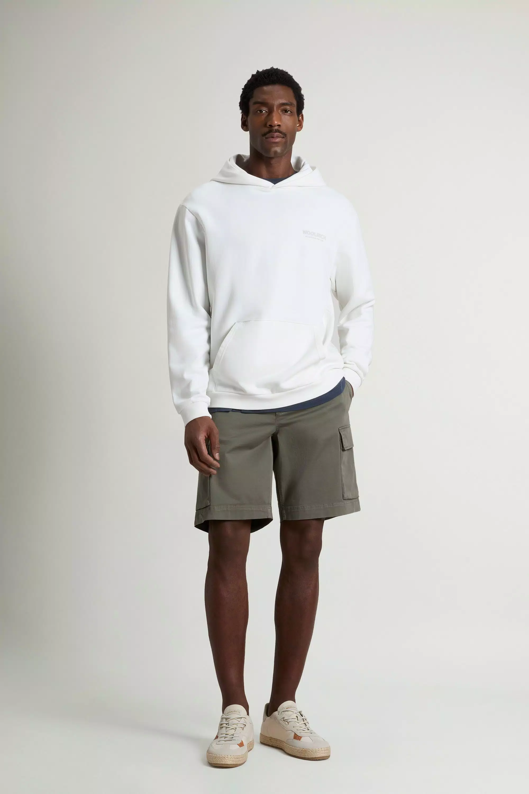 Hoodie in Pure Cotton with Macro Logo on the Back - Arctic White