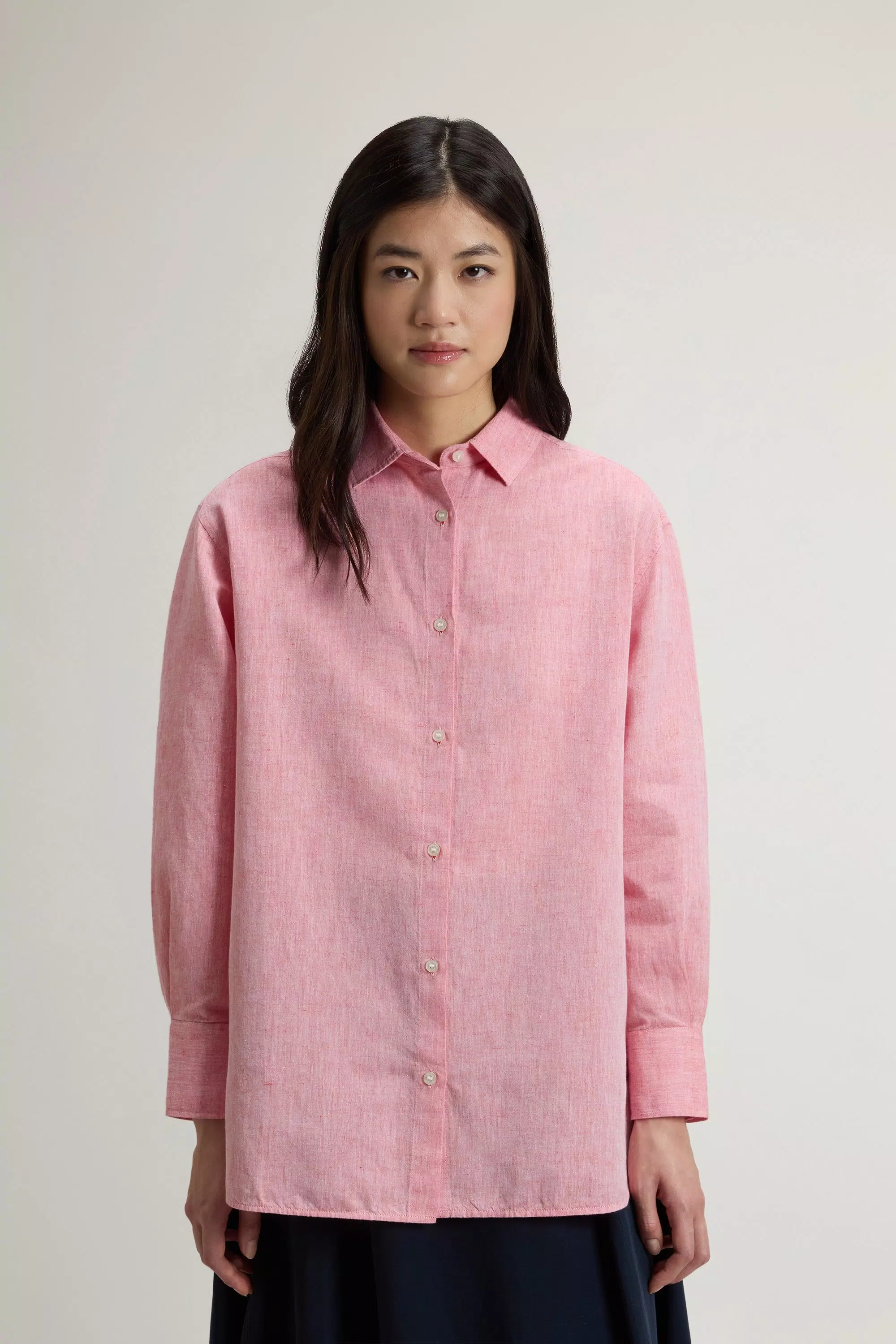 Boyfriend Shirt in Cotton and Linen Blend - Oxford Paprika