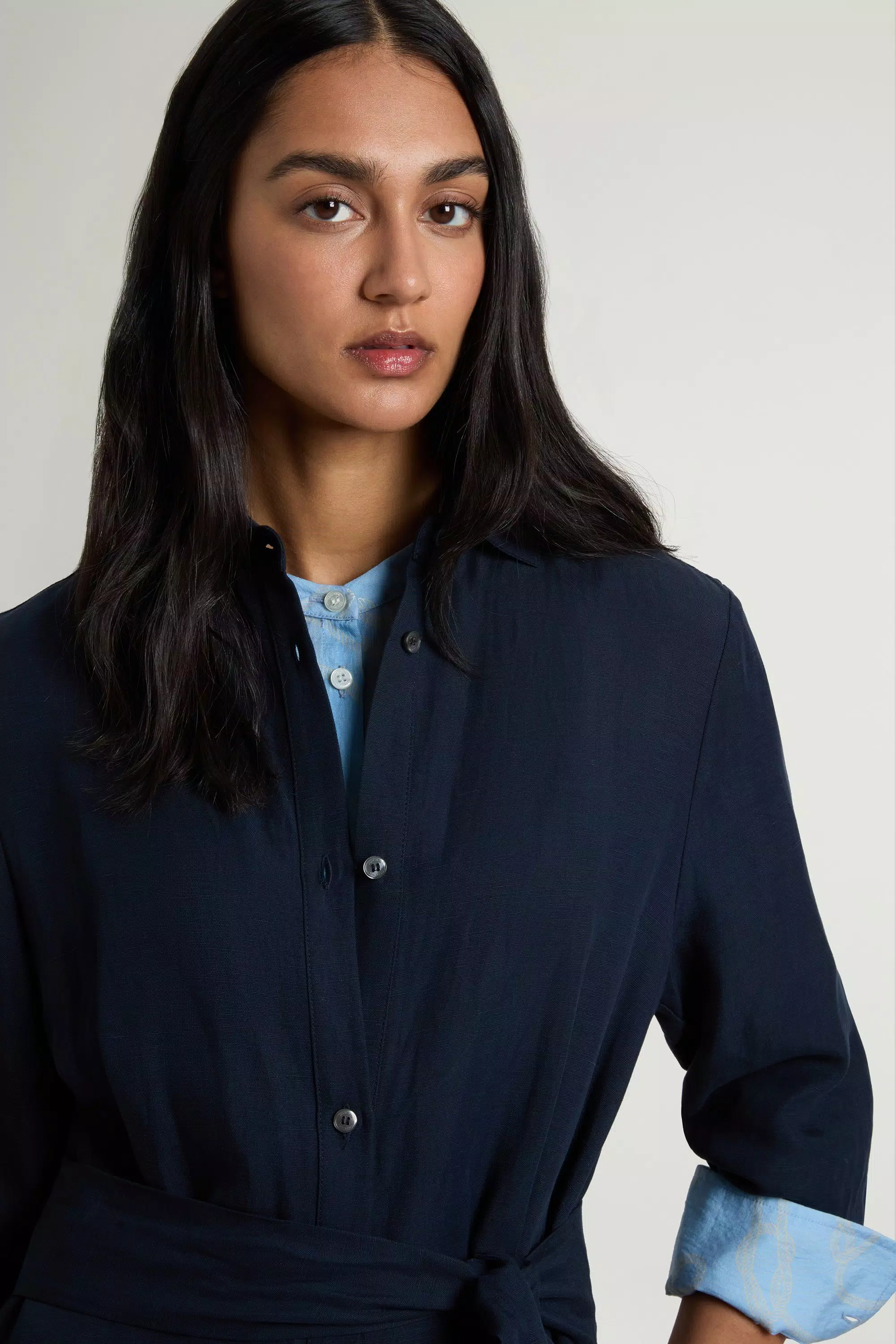 Shirt Dress in Linen Blend with Belt - Melton Blue