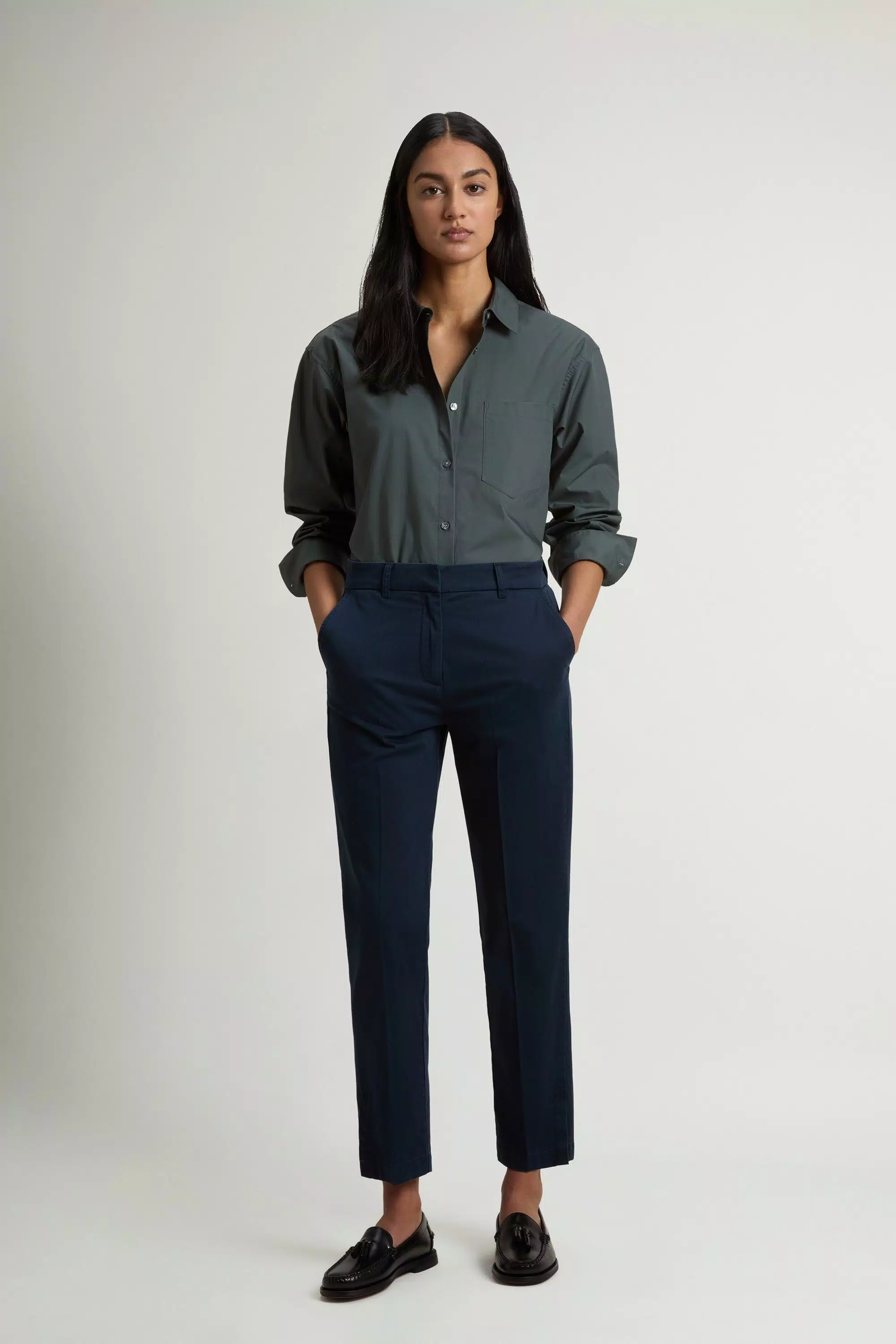 Chino Pants in Stretch Cotton Blend - Melton Blue