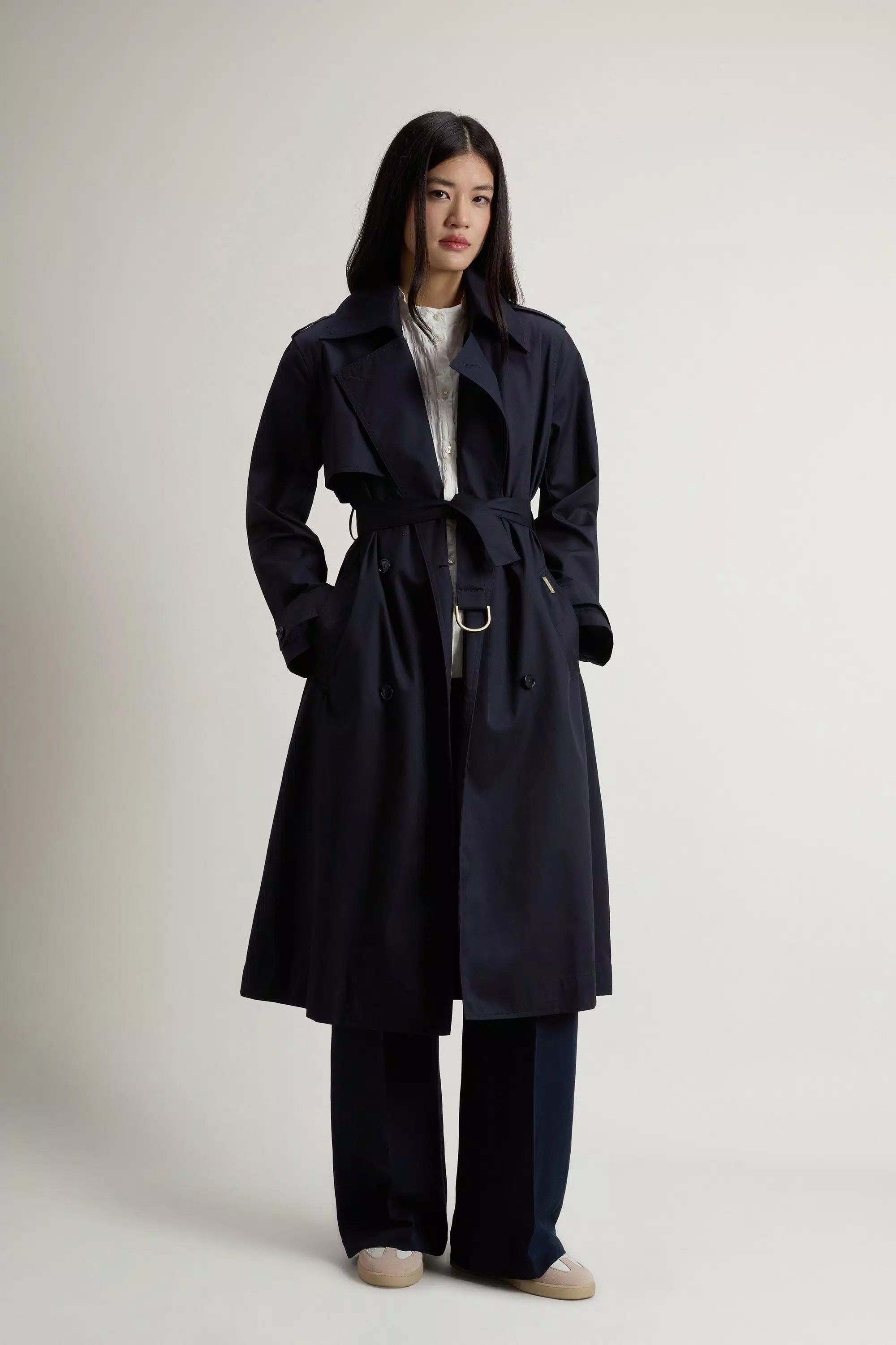 Double-breasted Trench Coat in Pure Cotton - Melton Blue
