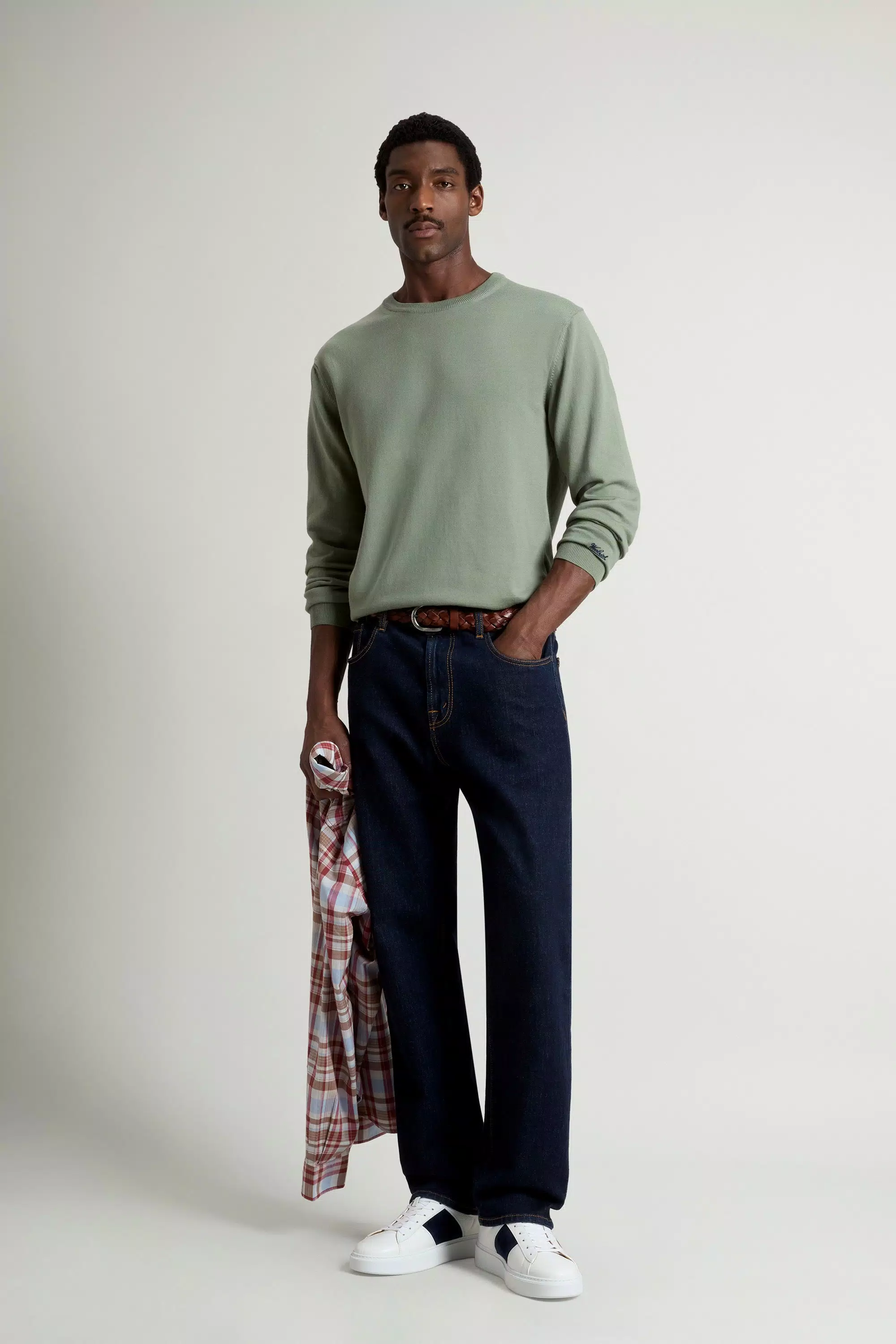 Crewneck Sweater in Pure Cotton - Faded Smokey Olive
