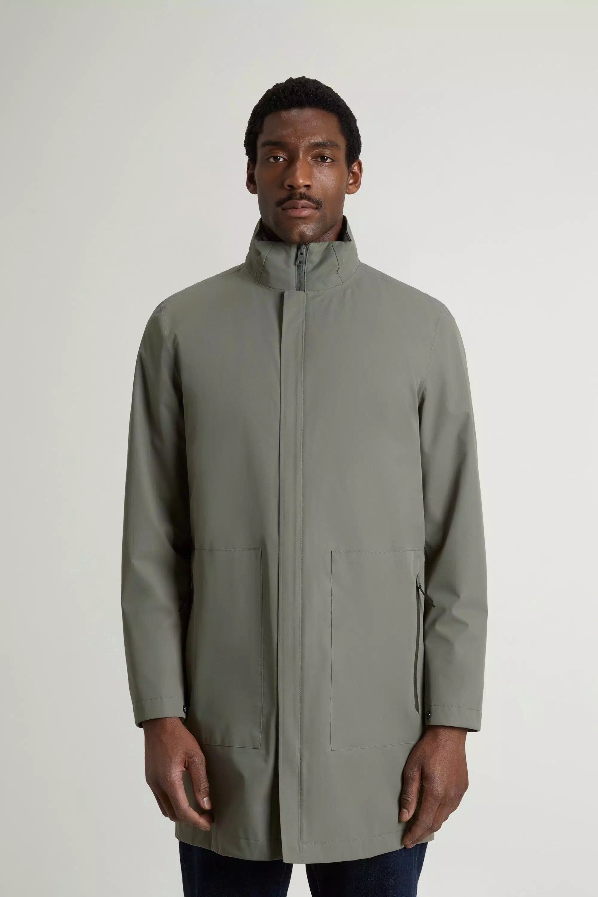 2-In-1 Overcoat in Two-Layered Fabric - Smokey Olive