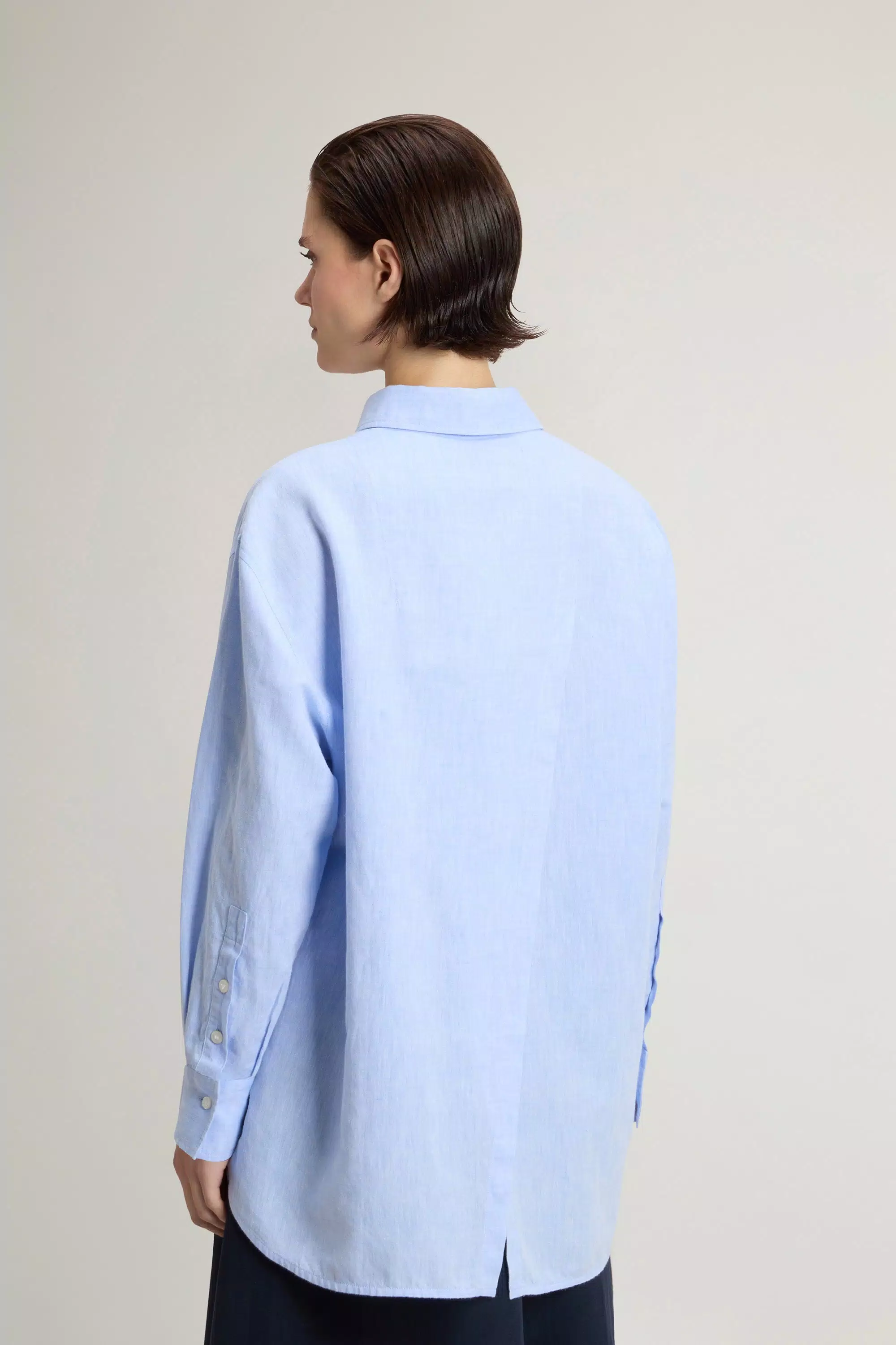 Boyfriend Shirt in Cotton and Linen Blend - Oxford Blue