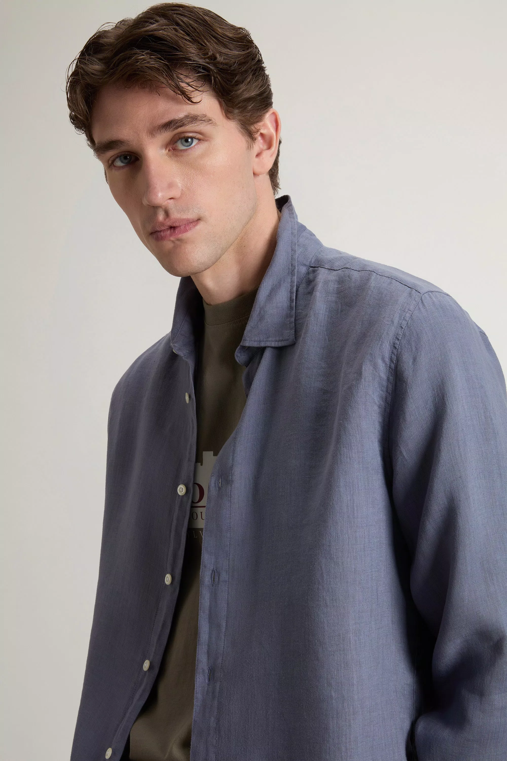 Garment-Dyed Pure Linen Shirt - Grisaille