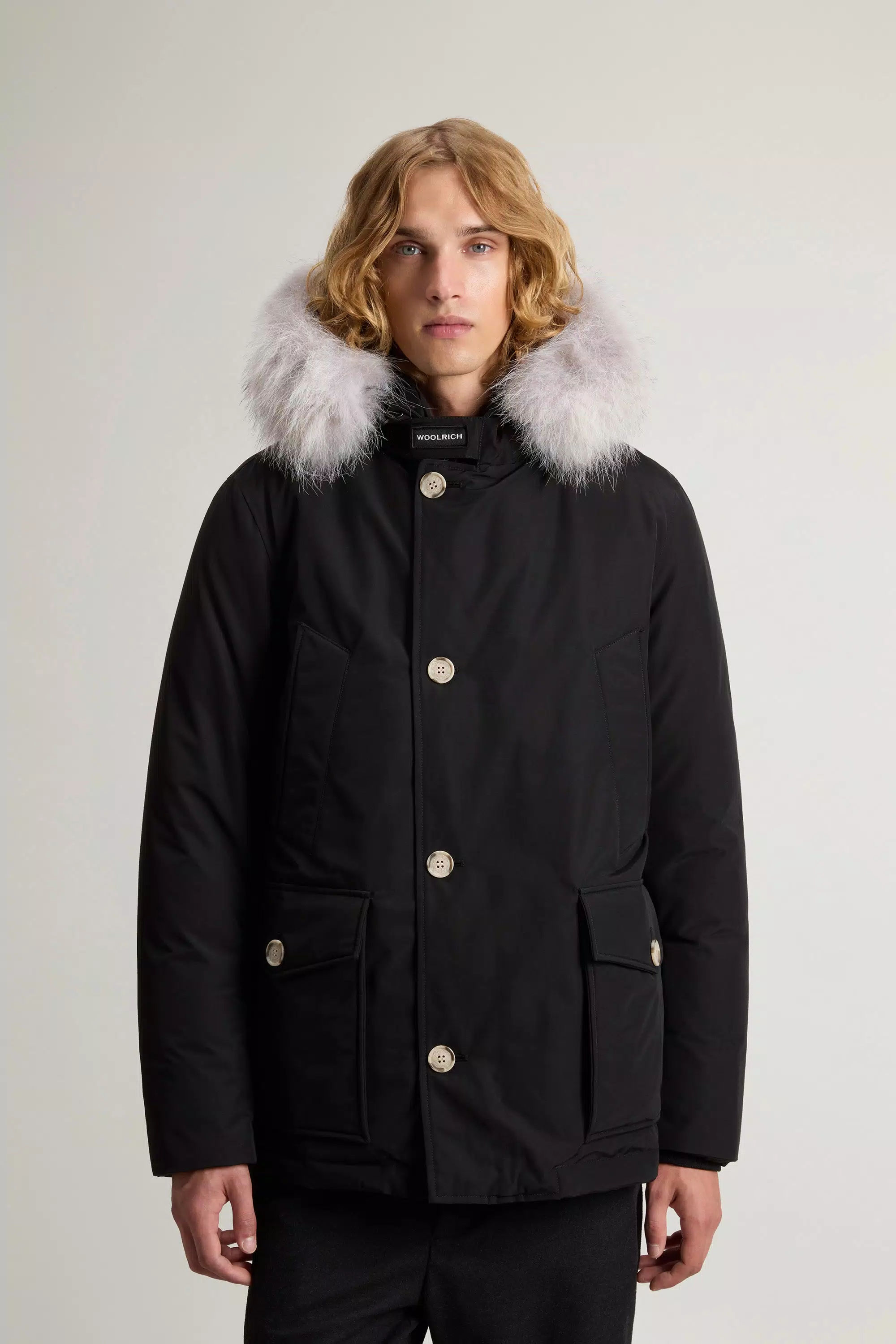 Arctic Anorak in Ramar Cloth with Detachable Fur - Black