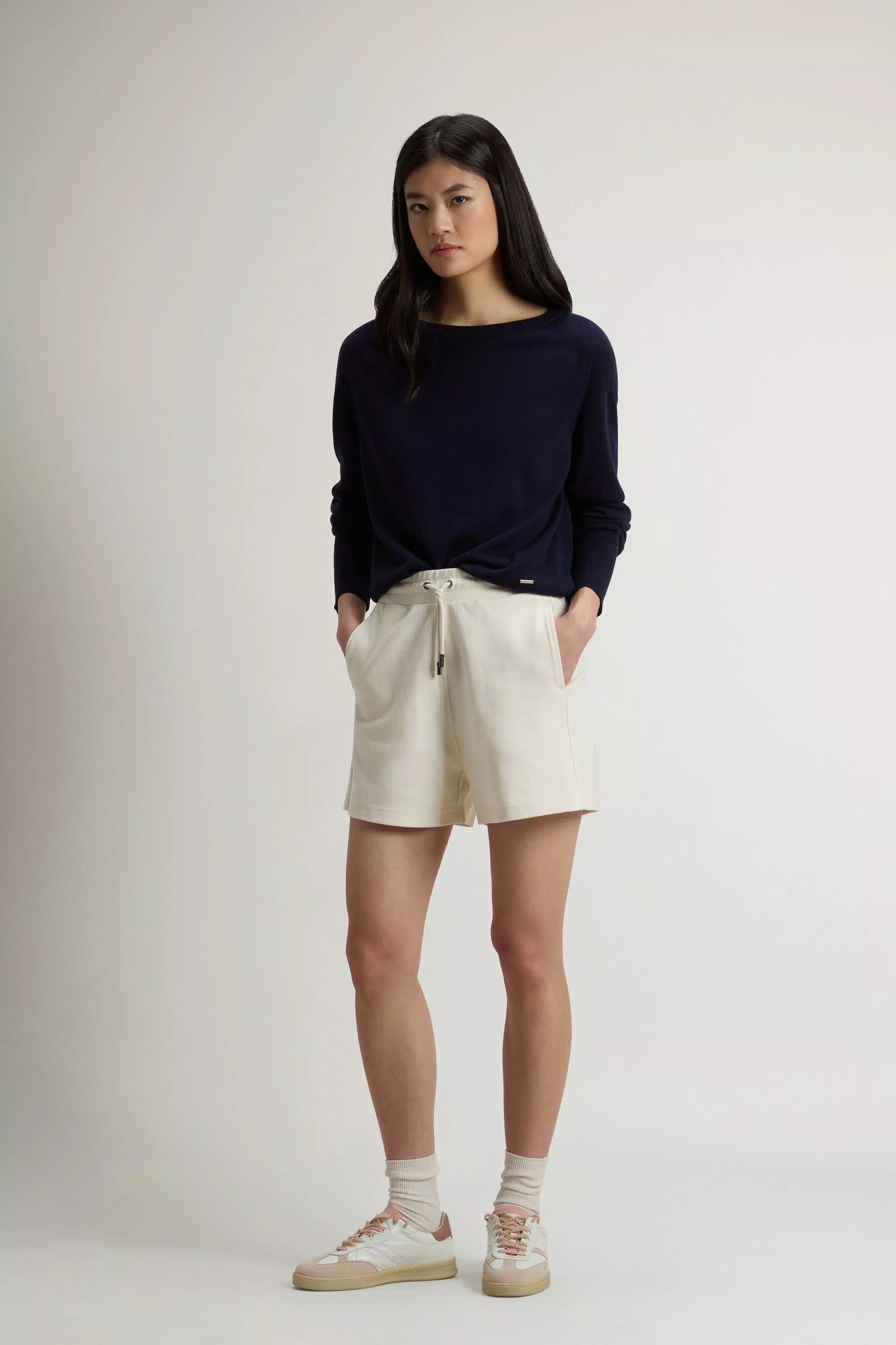 Shorts in Cotton-Blend Interlock - Milky Cream