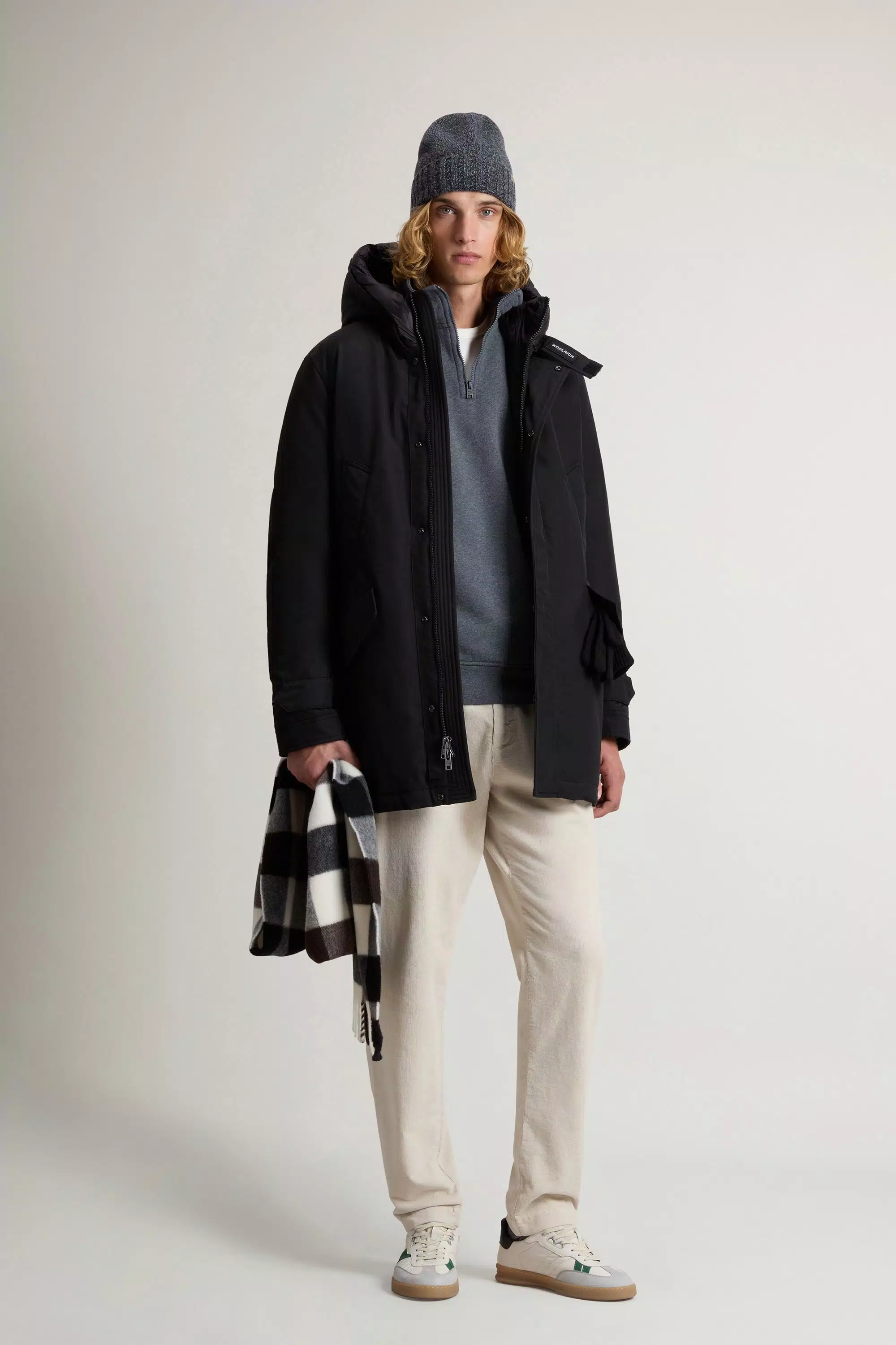 Polar Parka in Ramar Cloth with High Collar - Black