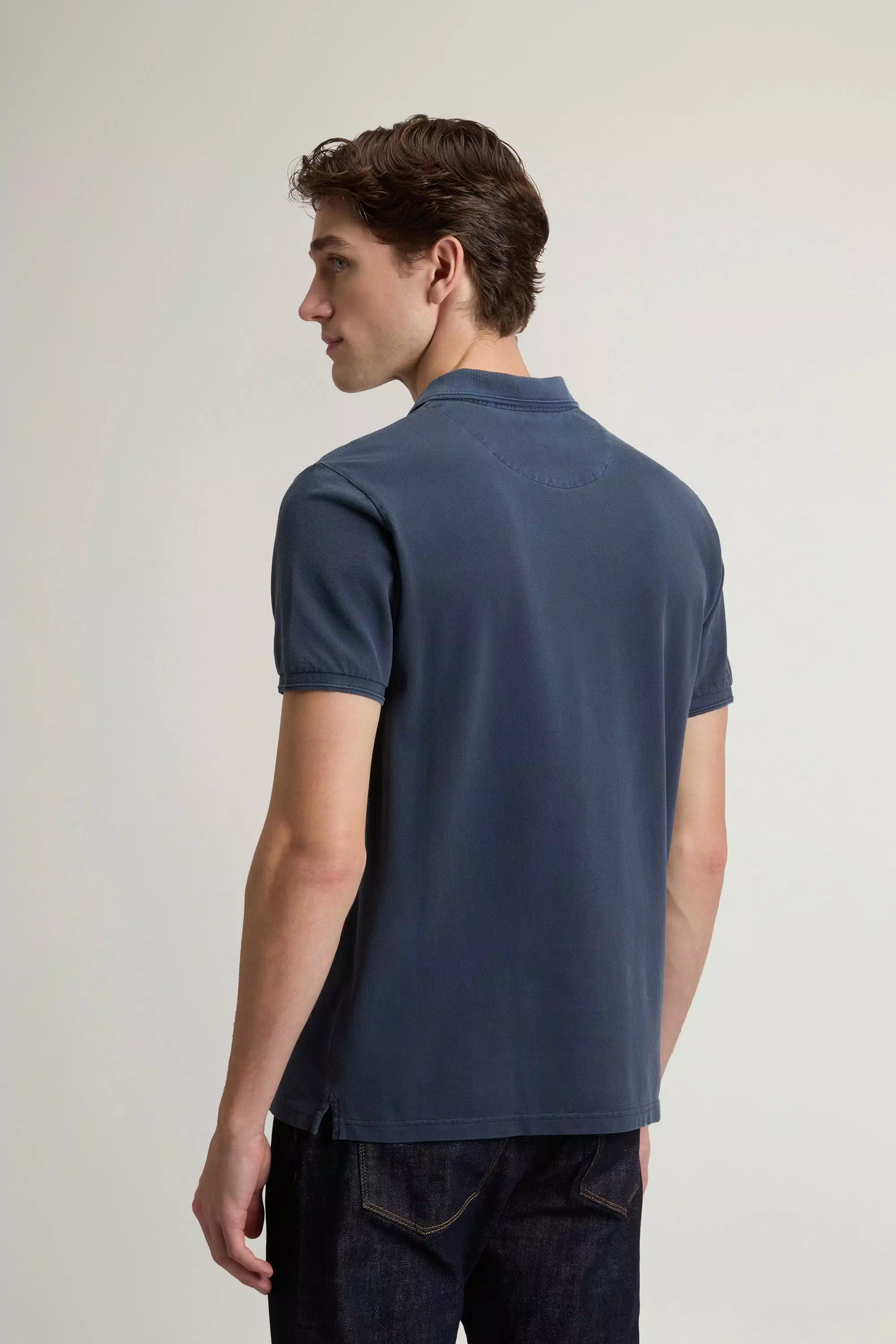 Garment-Dyed Mackinack Polo Shirt in Stretch Cotton Pique - Faded Melton Blue