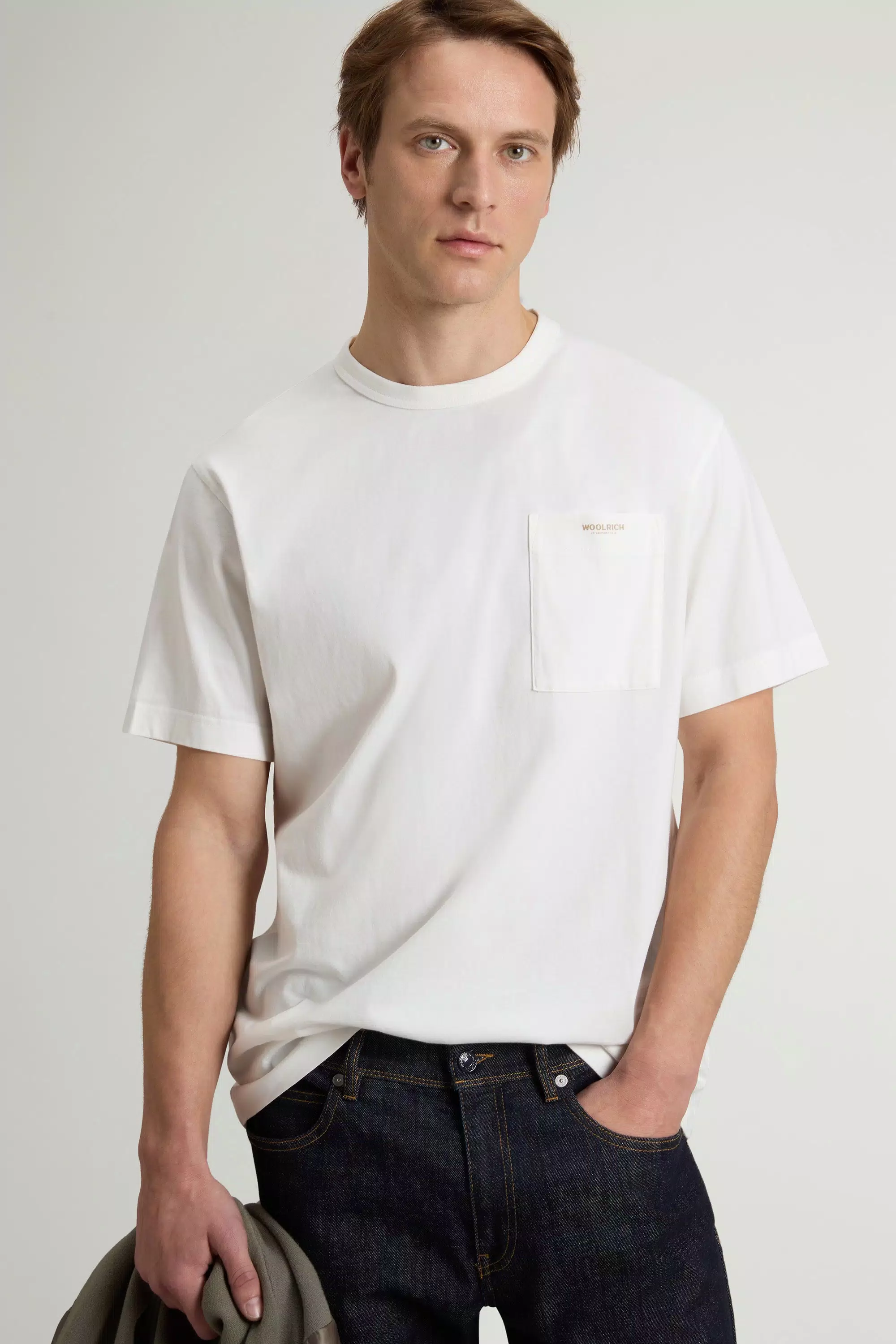 T-Shirt in Pure Cotton with Small Pocket - Arctic White