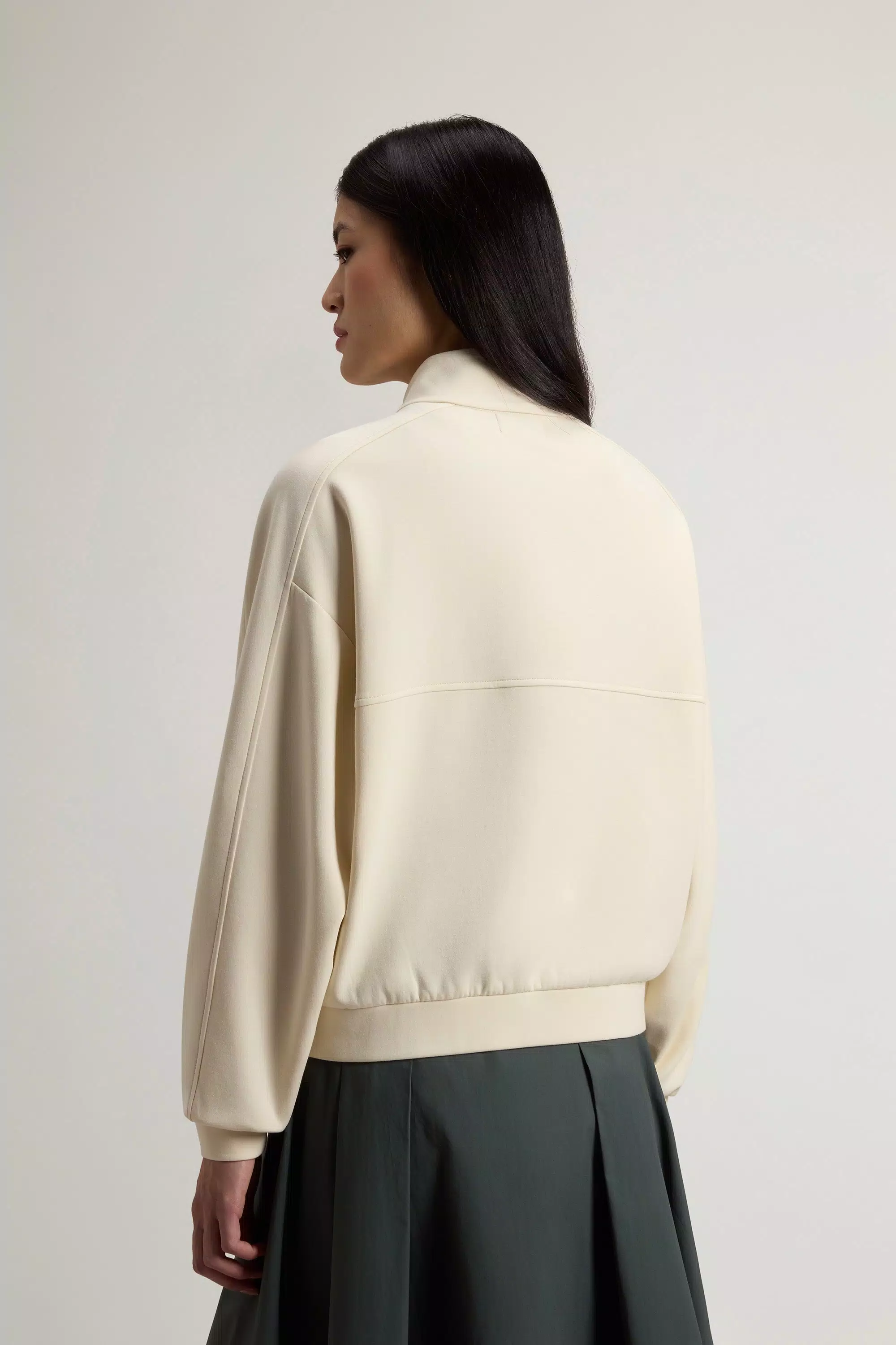 Full-Zipper Sweatshirt in Cotton-Blend Interlock - Milky Cream