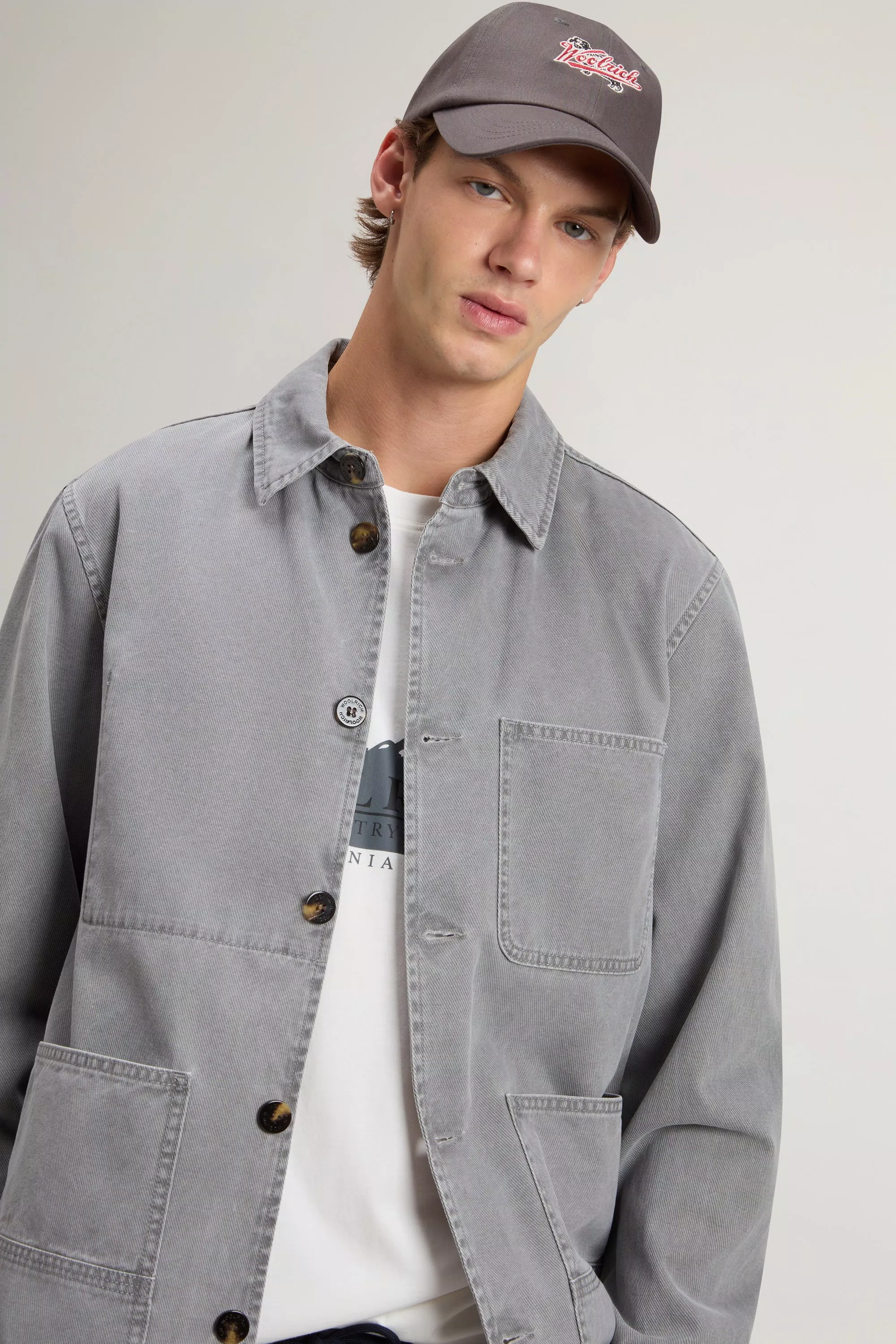Chore Overshirt in Resin-Coated Pure Cotton Gabardine - Ash Harbor Mist
