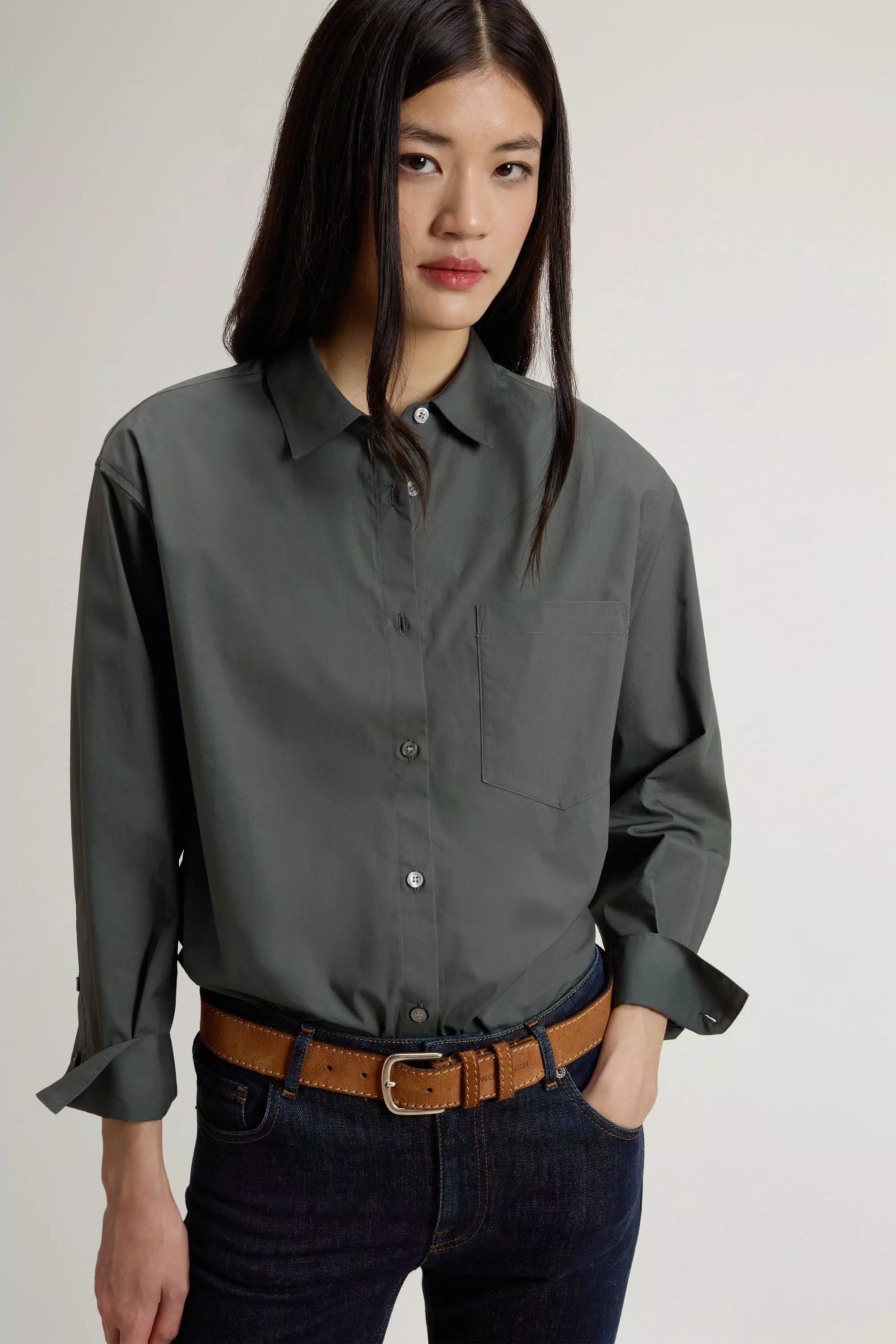 Boyfriend Shirt in Pure Cotton Poplin - Forest Veil