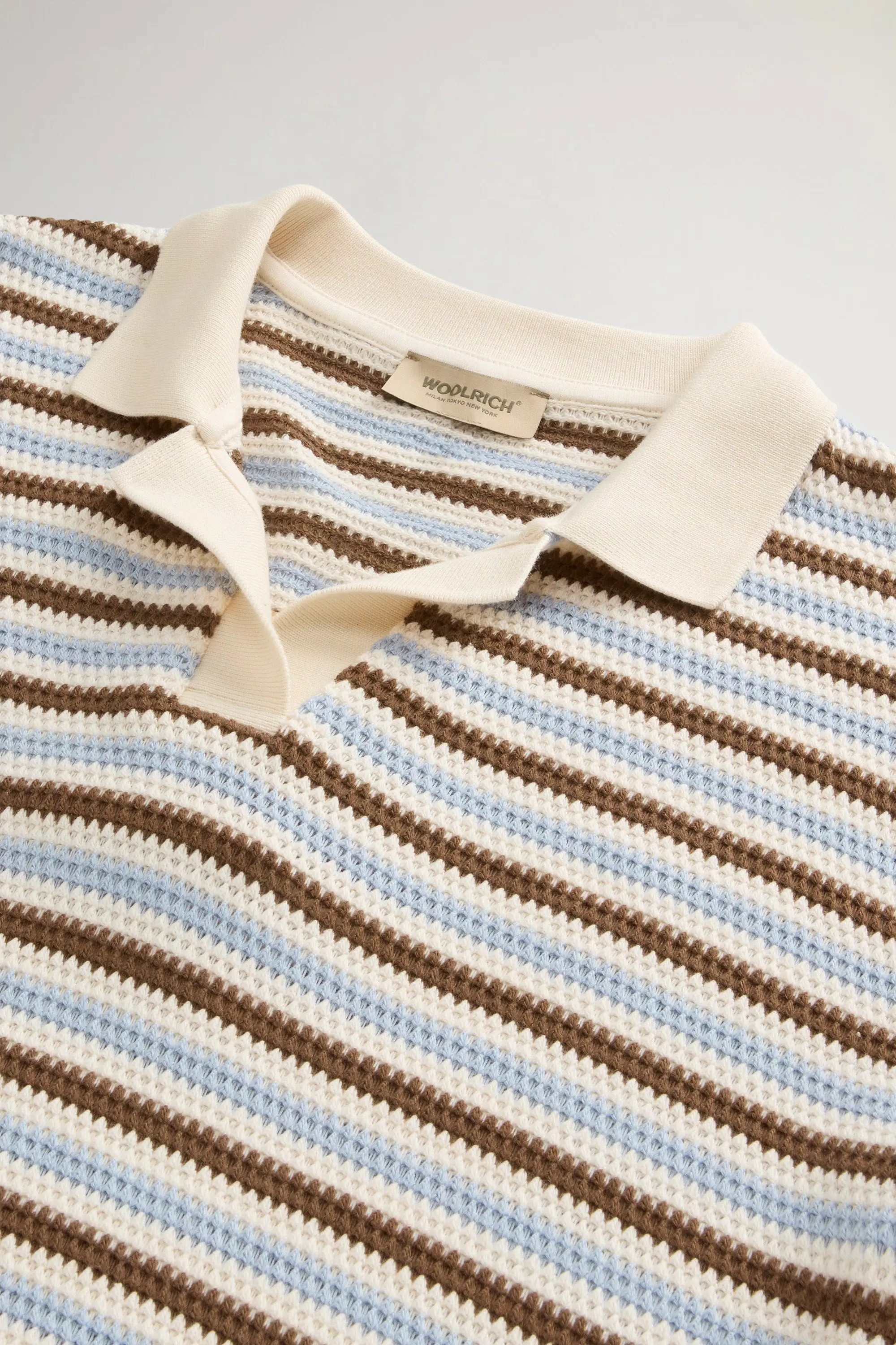 Polo Shirt in Striped Cotton Blend - Acorn Stripe