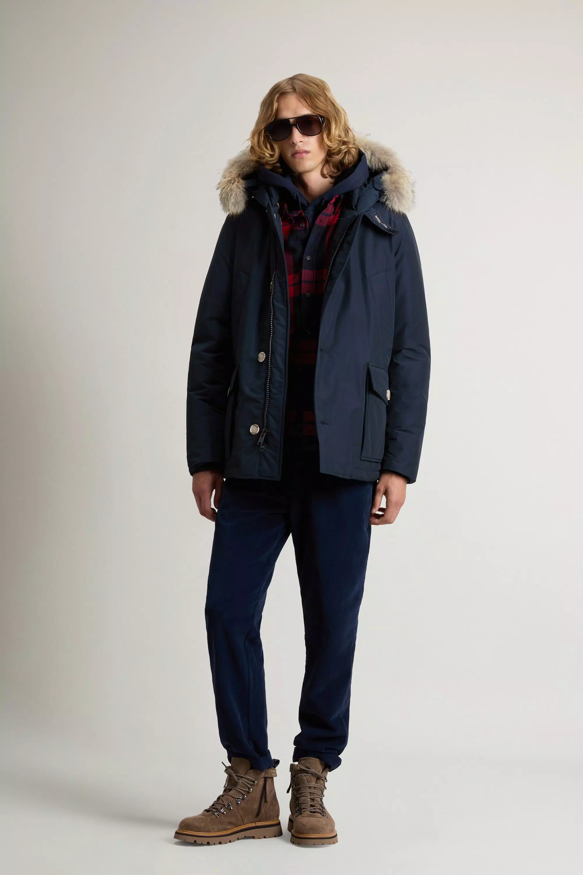 Arctic Anorak in Ramar Cloth with Detachable Fur - Melton Blue
