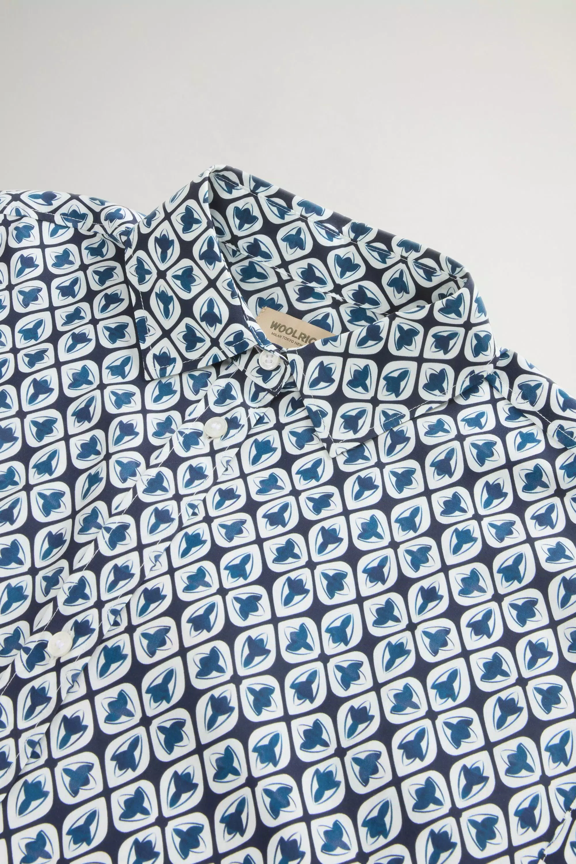 Shirt Dress in Cotton Blend with Belt - Blue Tile Bloom