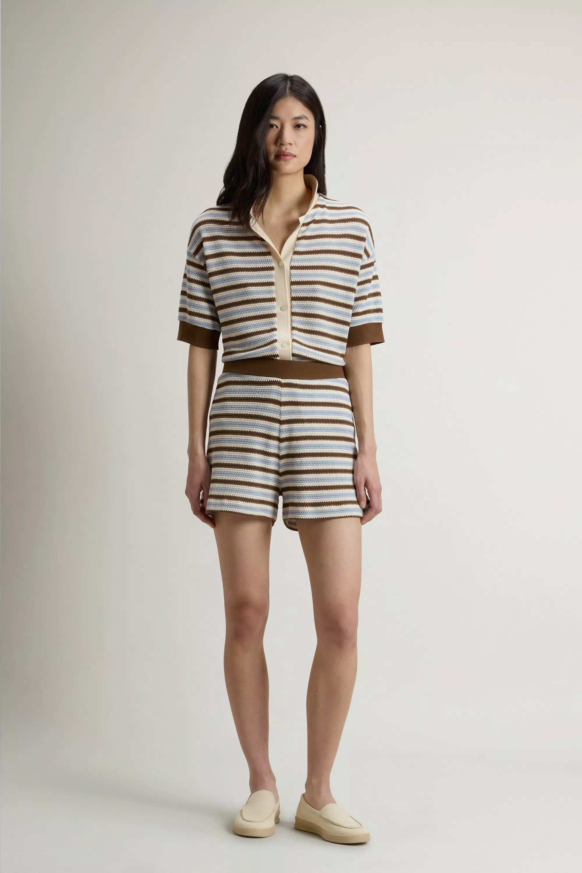 Shorts in Striped Cotton-Blend - Acorn Stripe
