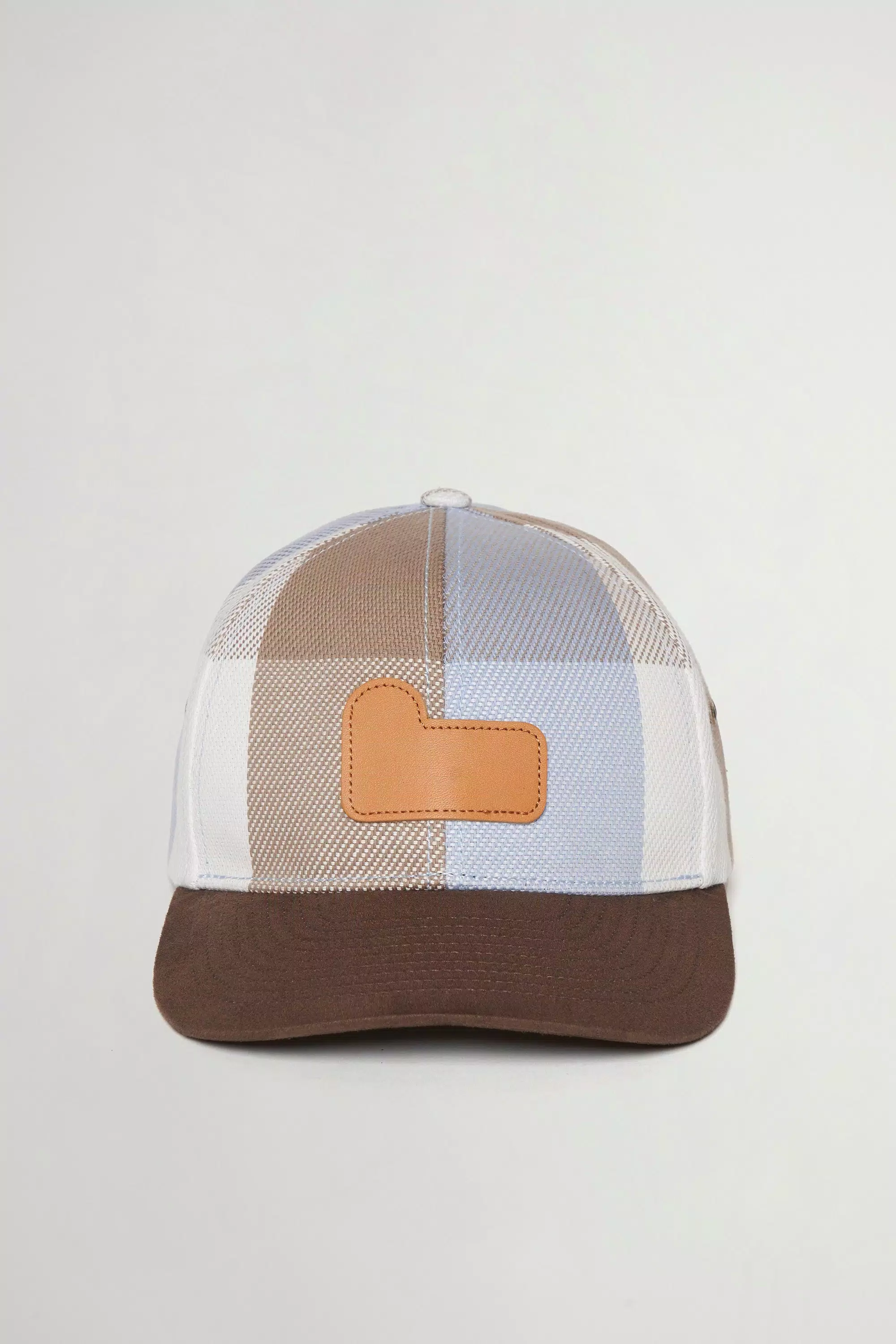Baseball Cap in Checked Pure Cotton - Sax