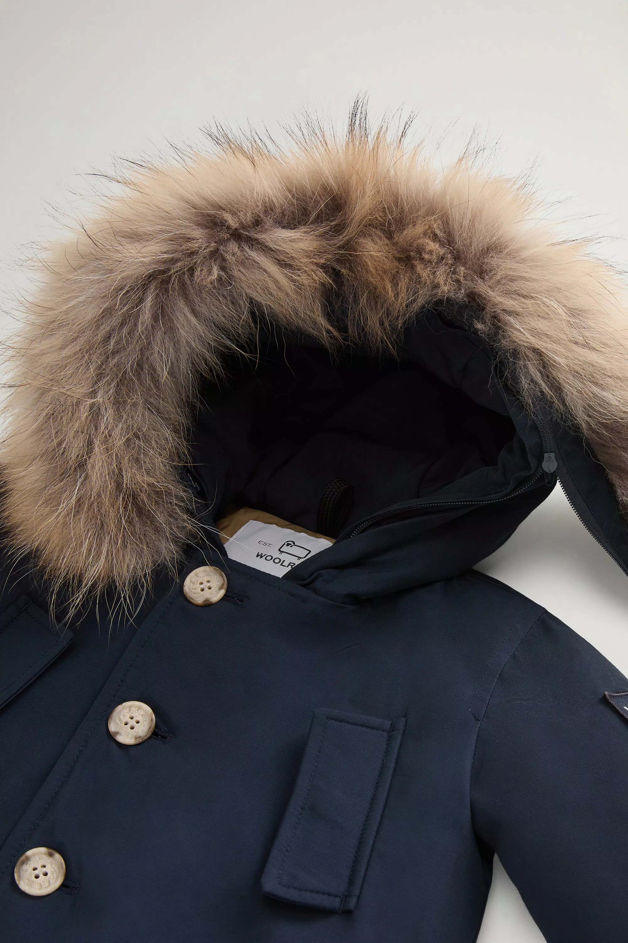 Babies’ Ramar Cloth Parka with Removable Fur Detail - Melton Blue
