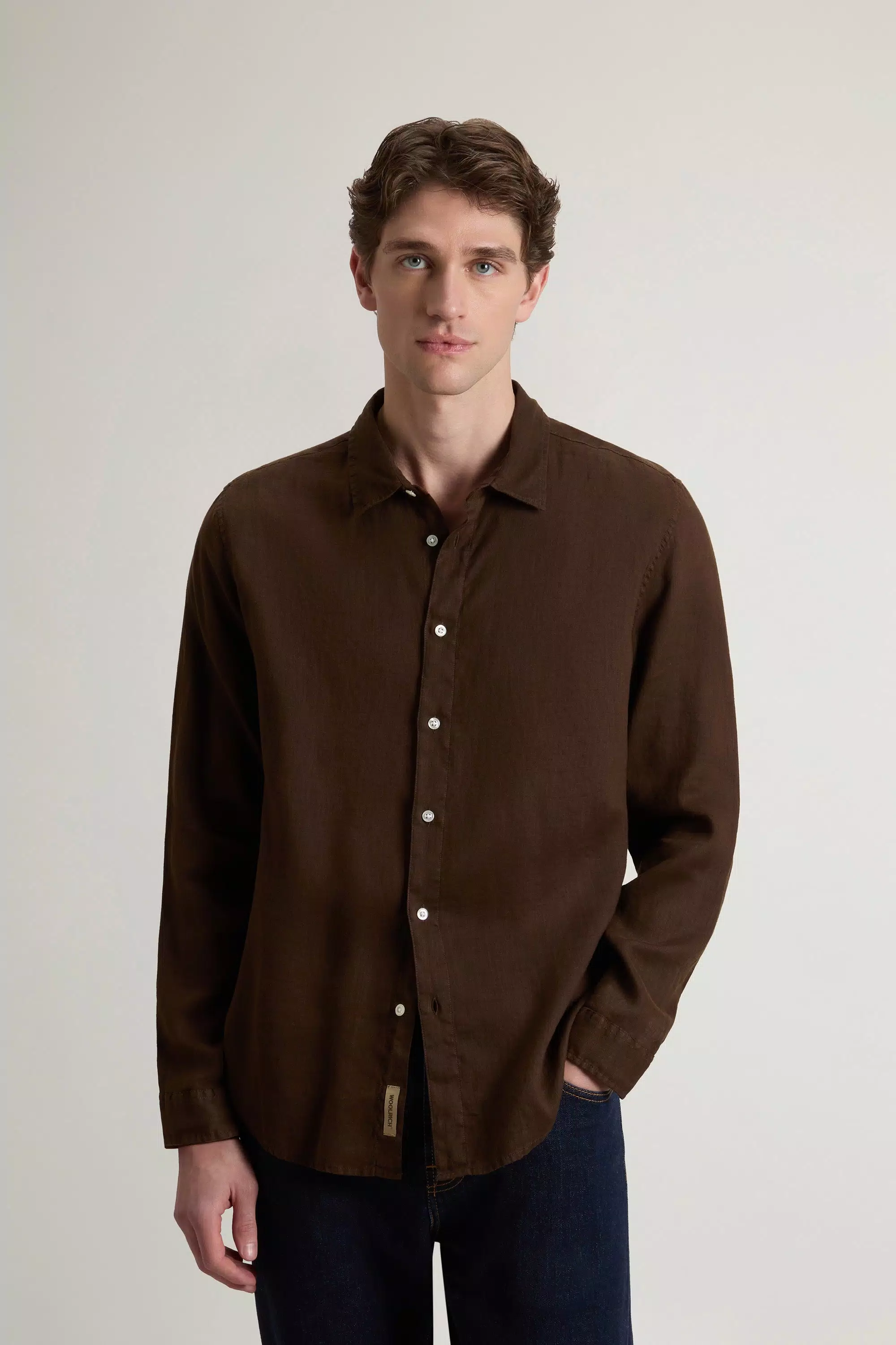 Garment-Dyed Pure Linen Shirt - Slate Black