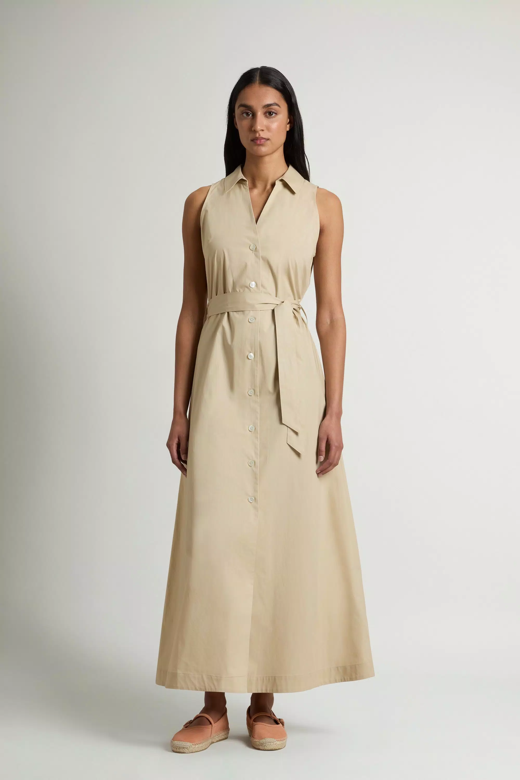 Shirt Dress in Pure Cotton Poplin with Belt - White Pepper