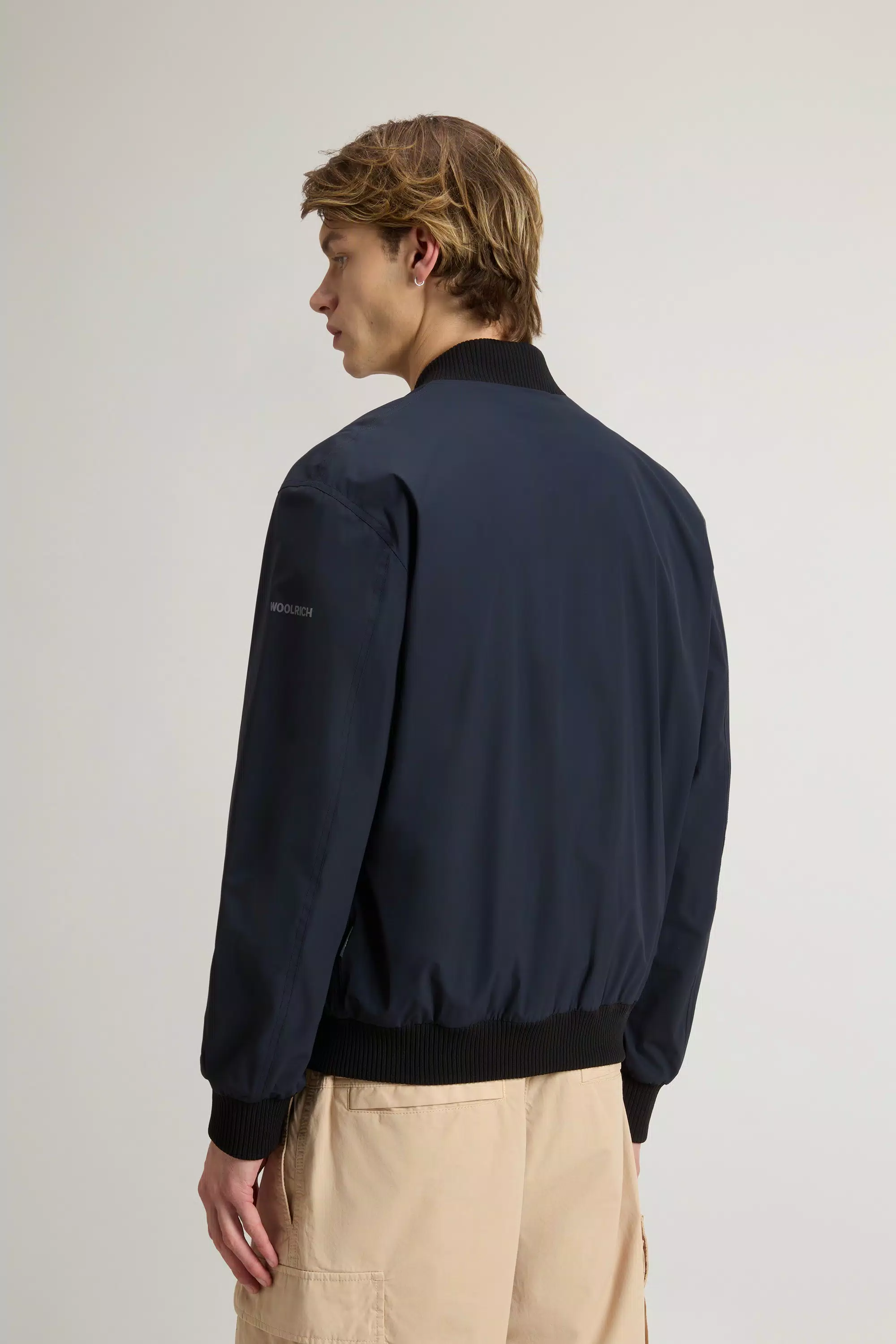 Bomber Jacket in Matte-Finish Stretch Nylon - Melton Blue