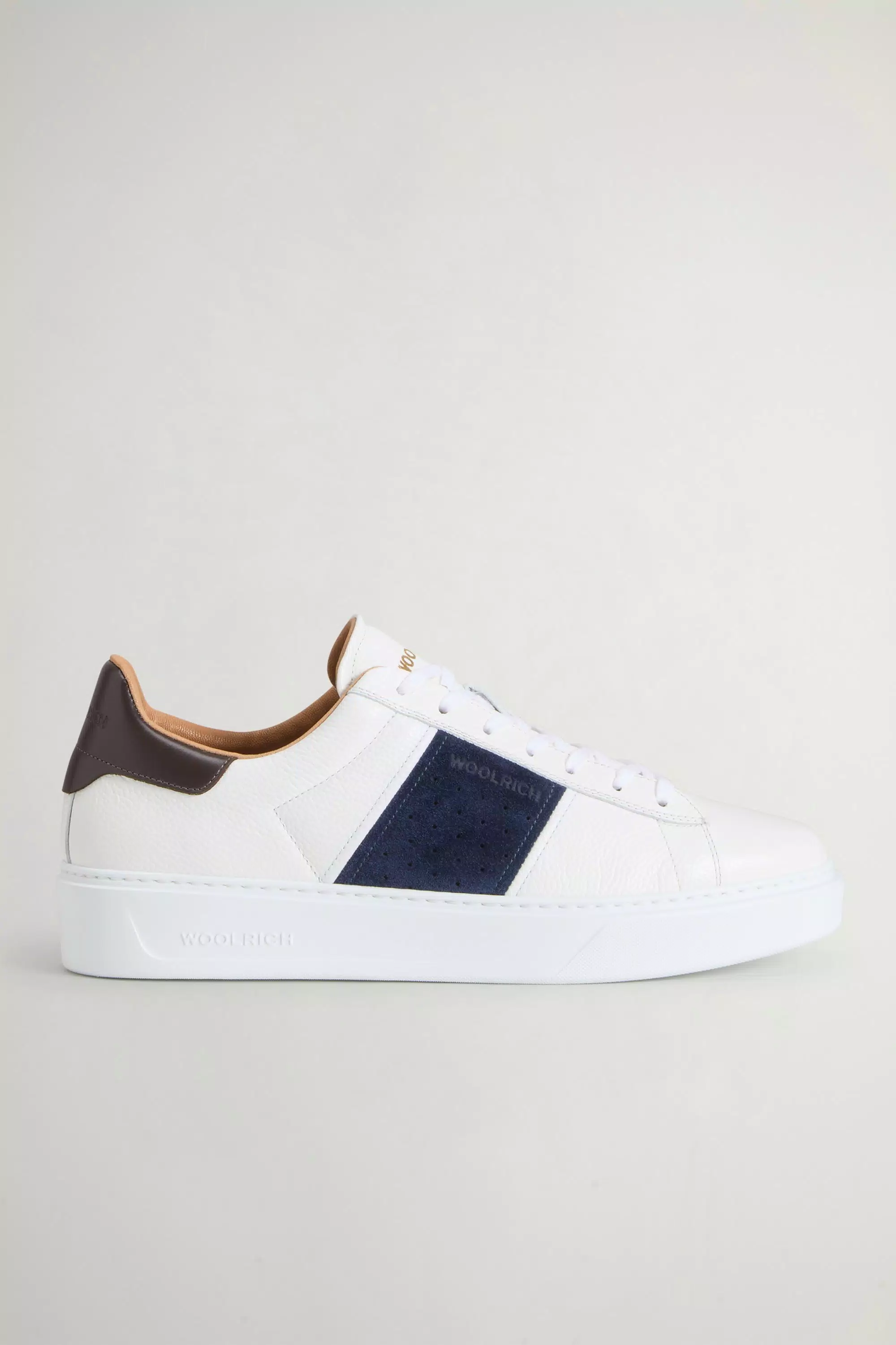 Classic Court Calfskin Sneakers with Suede Details - White Blue