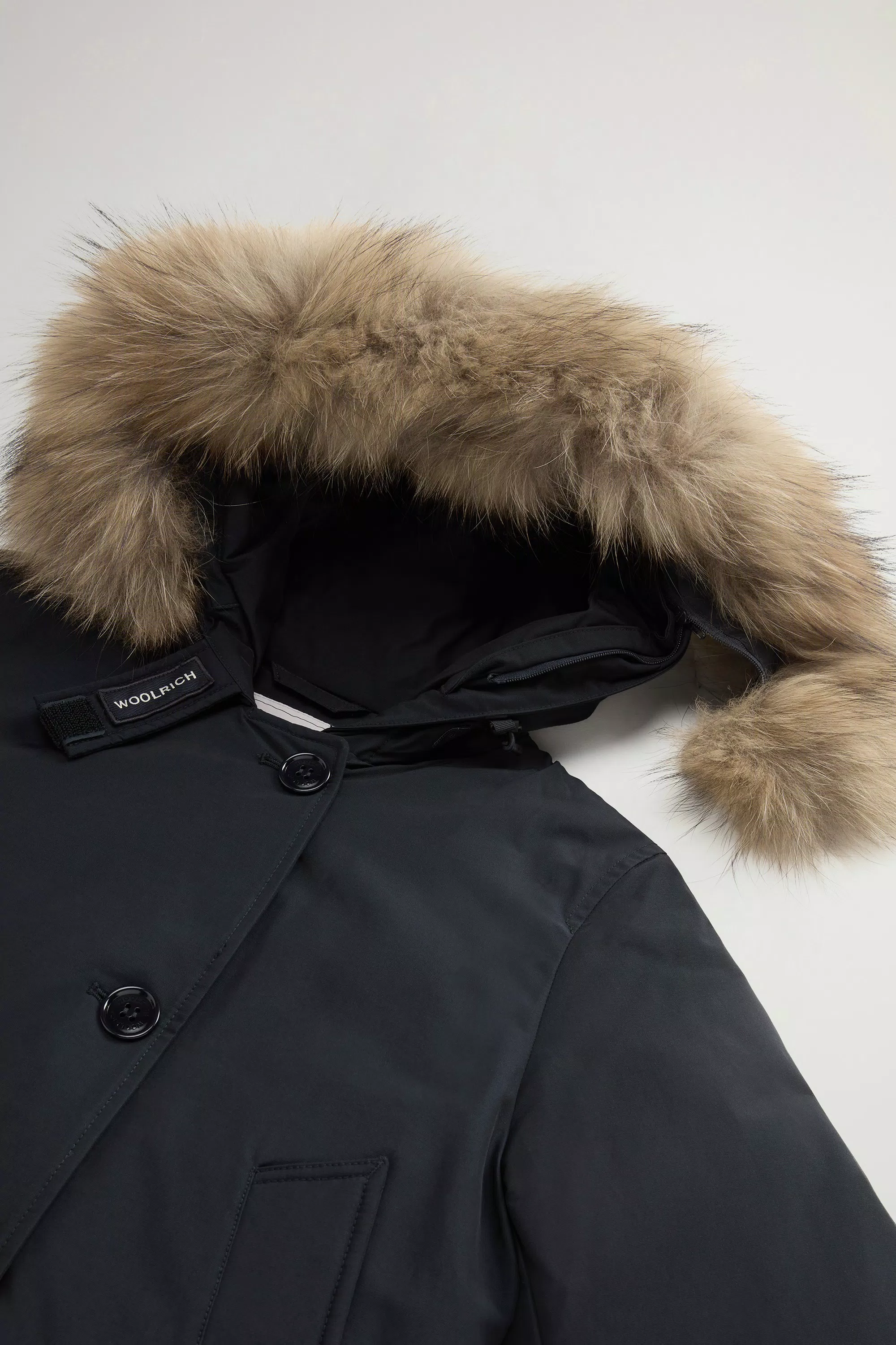 Arctic Parka in Ramar Cloth with Four Pockets and Detachable Fur - Dark Navy