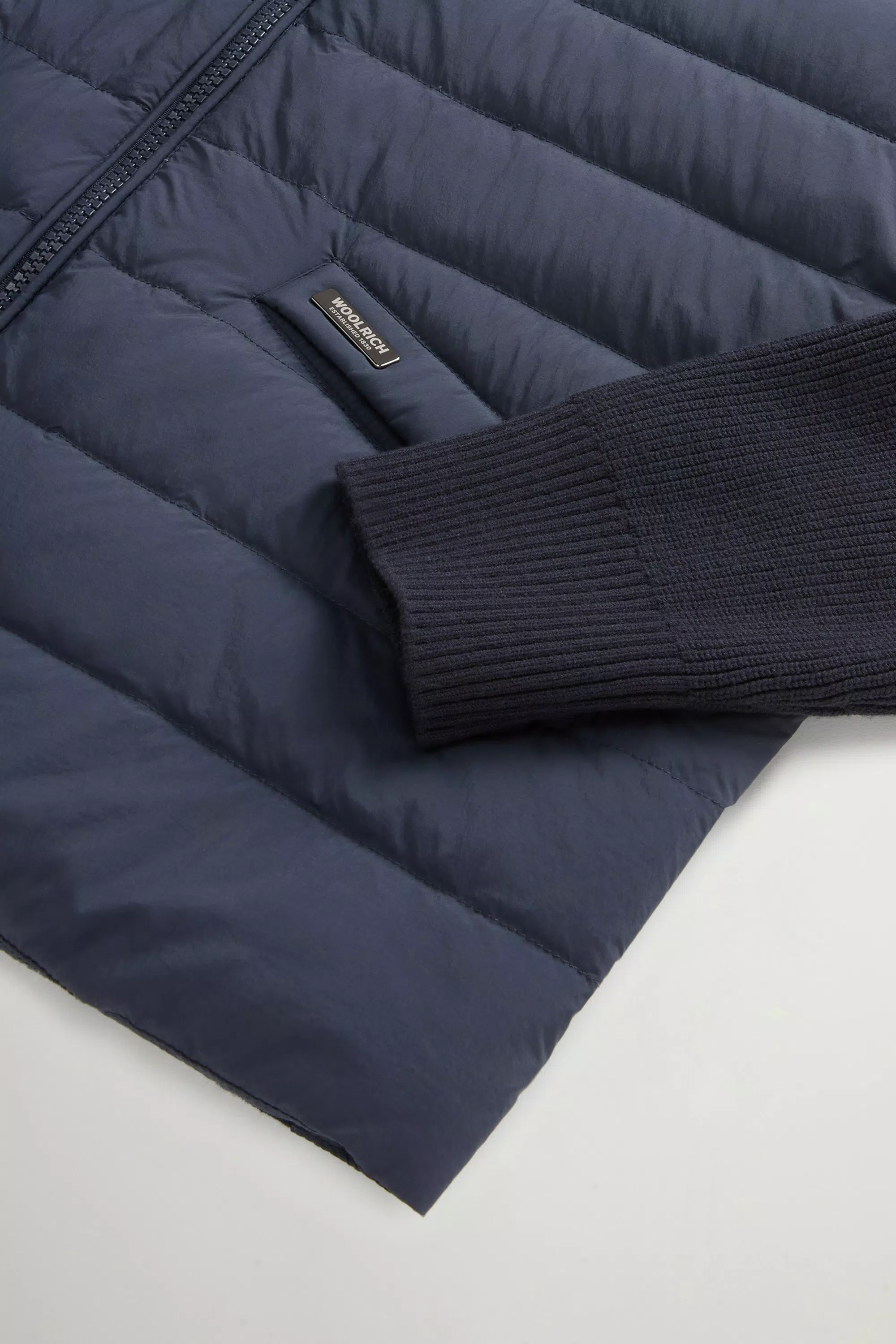 Hybrid Bomber Jacket in Nylon - Faded Melton Blue