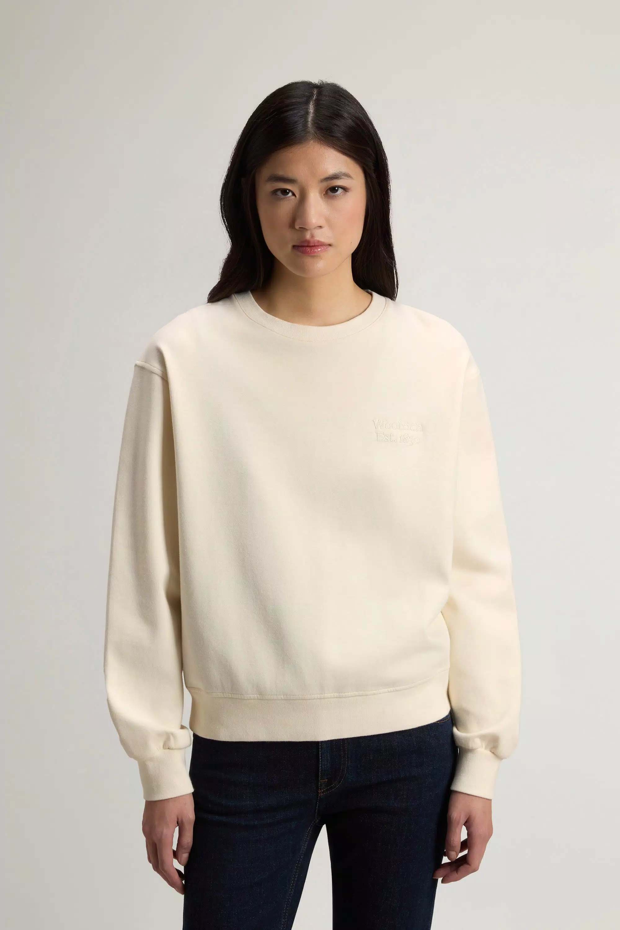 Crewneck Sweatshirt in Cotton-Blend Interlock - Milky Cream