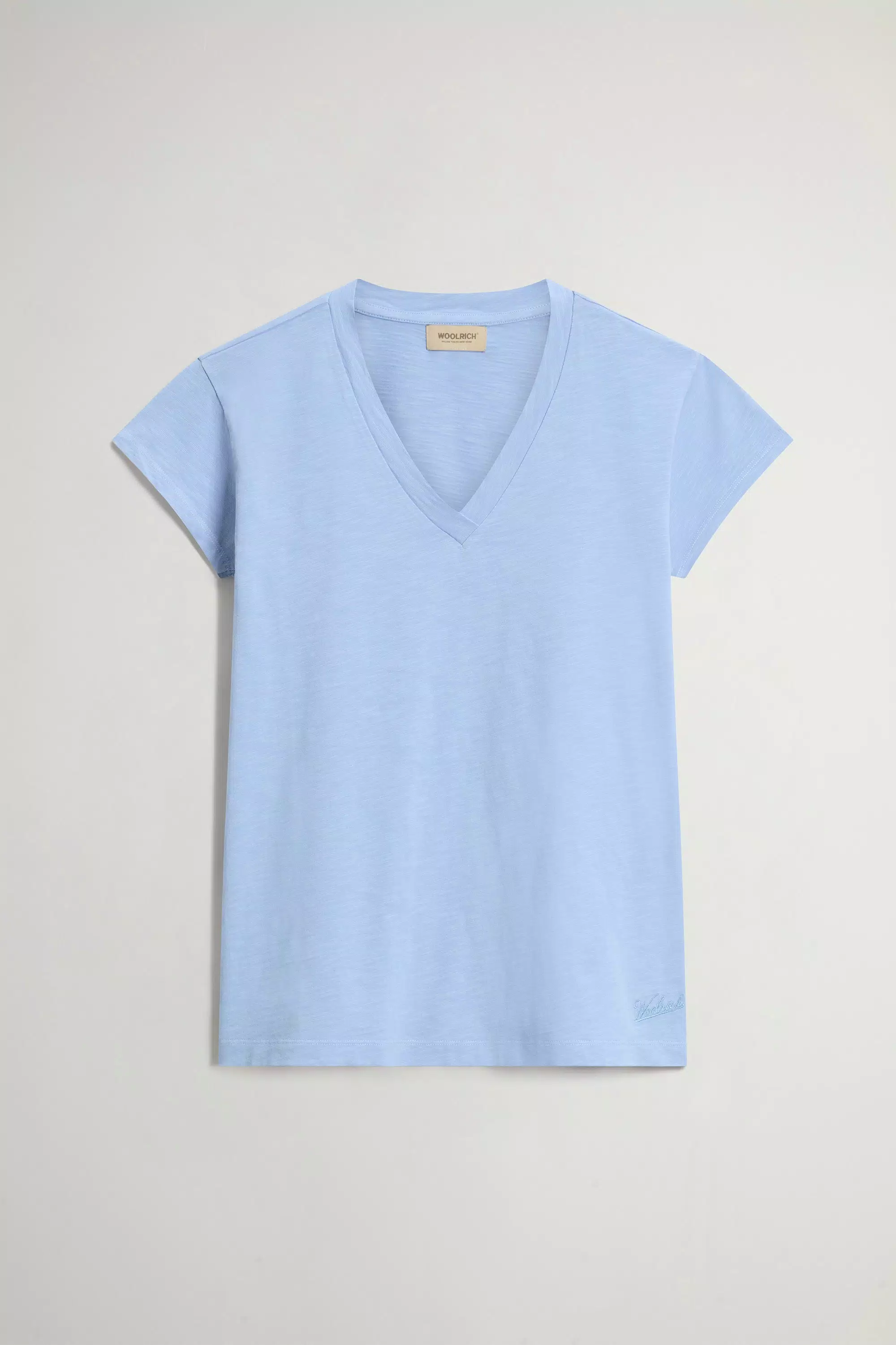 V-Neck T-Shirt in Pure Cotton Slub Fabric - Blue Whiff