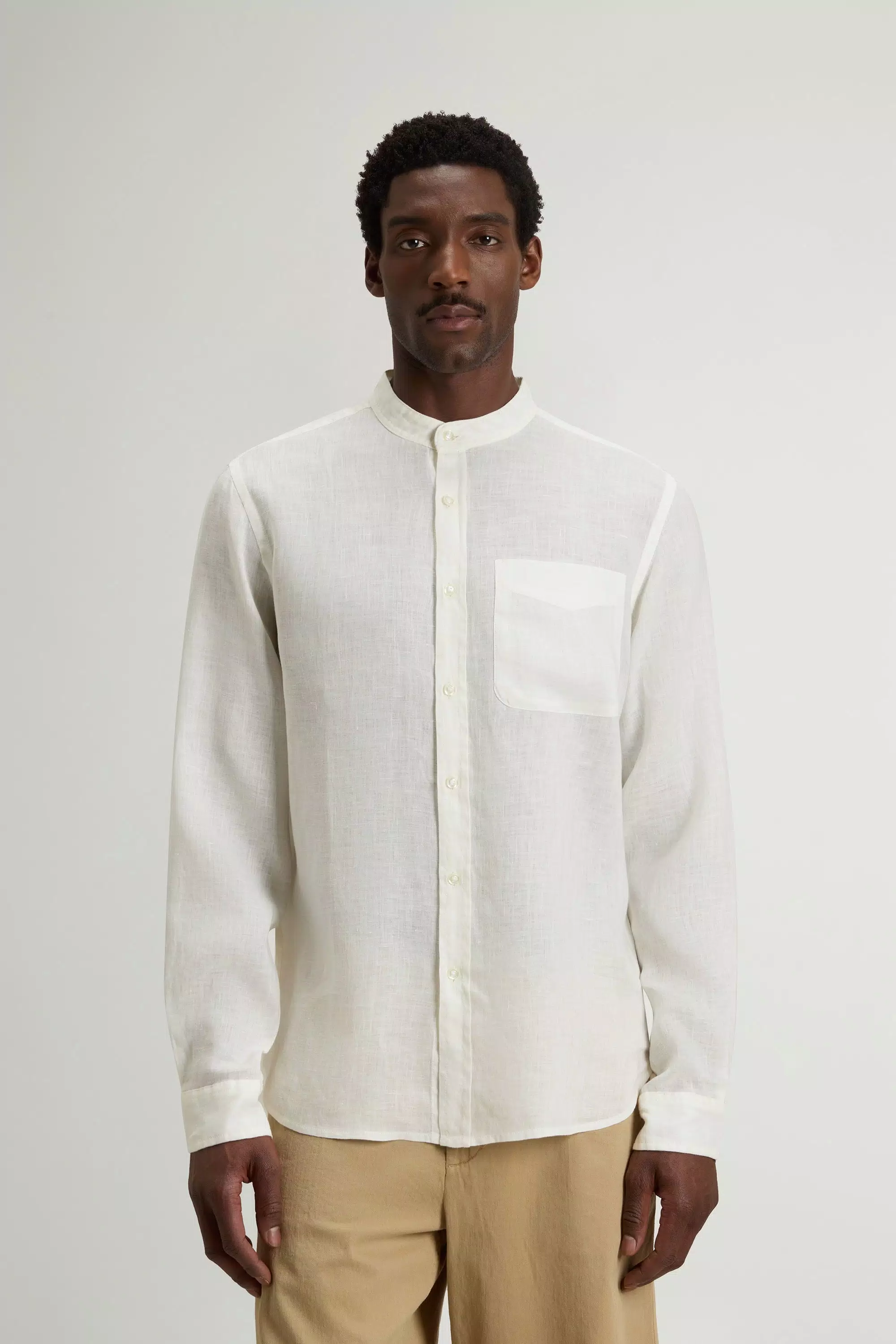 Garment-Dyed Pure Linen Shirt - Arctic White