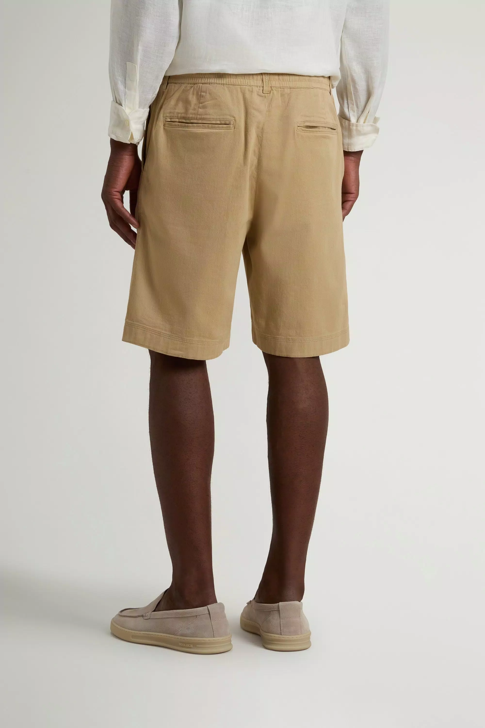 Garment-Dyed Milton Shorts in Cotton and Linen Blend - Travertine