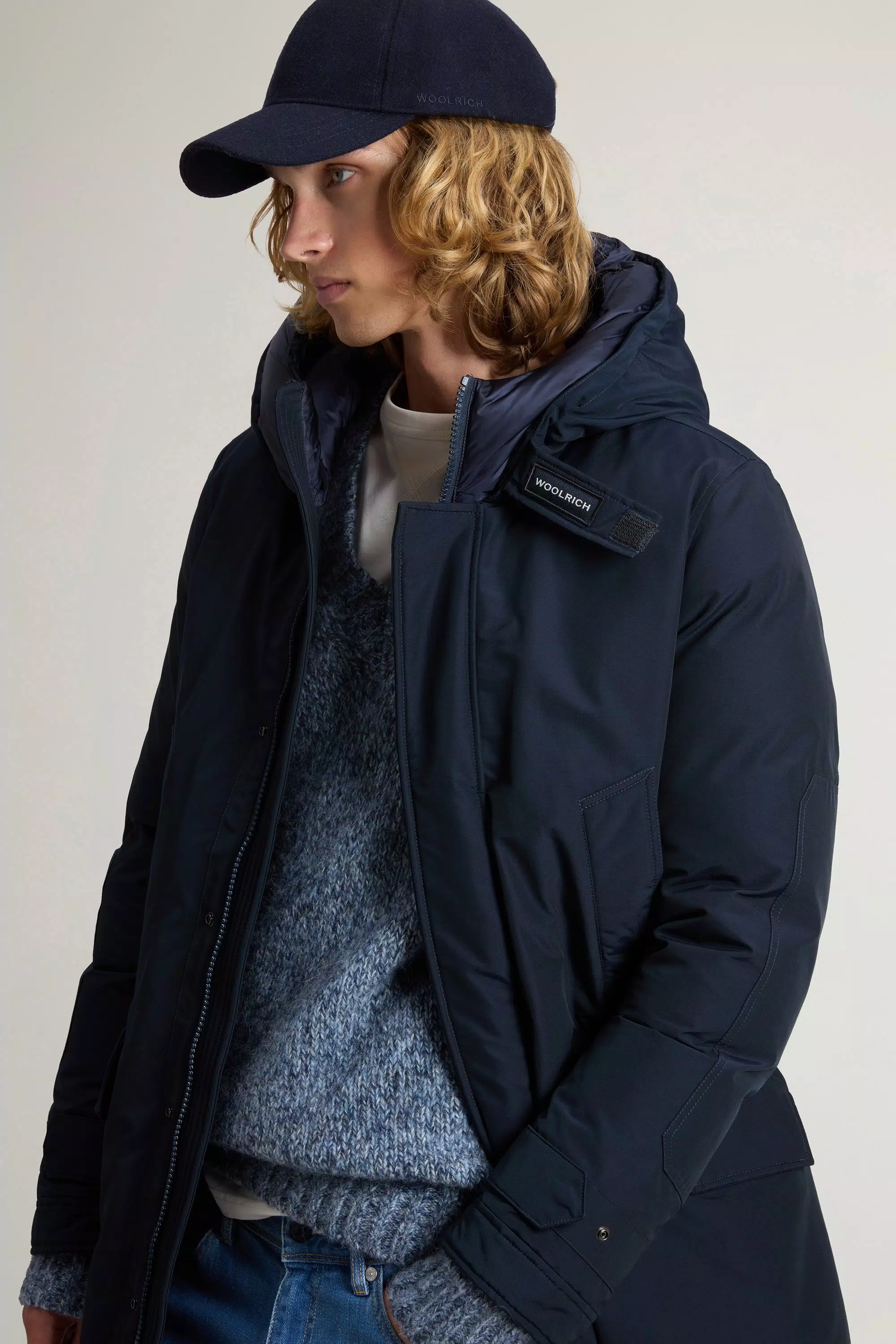 Polar Parka in Ramar Cloth with High Collar - Melton Blue