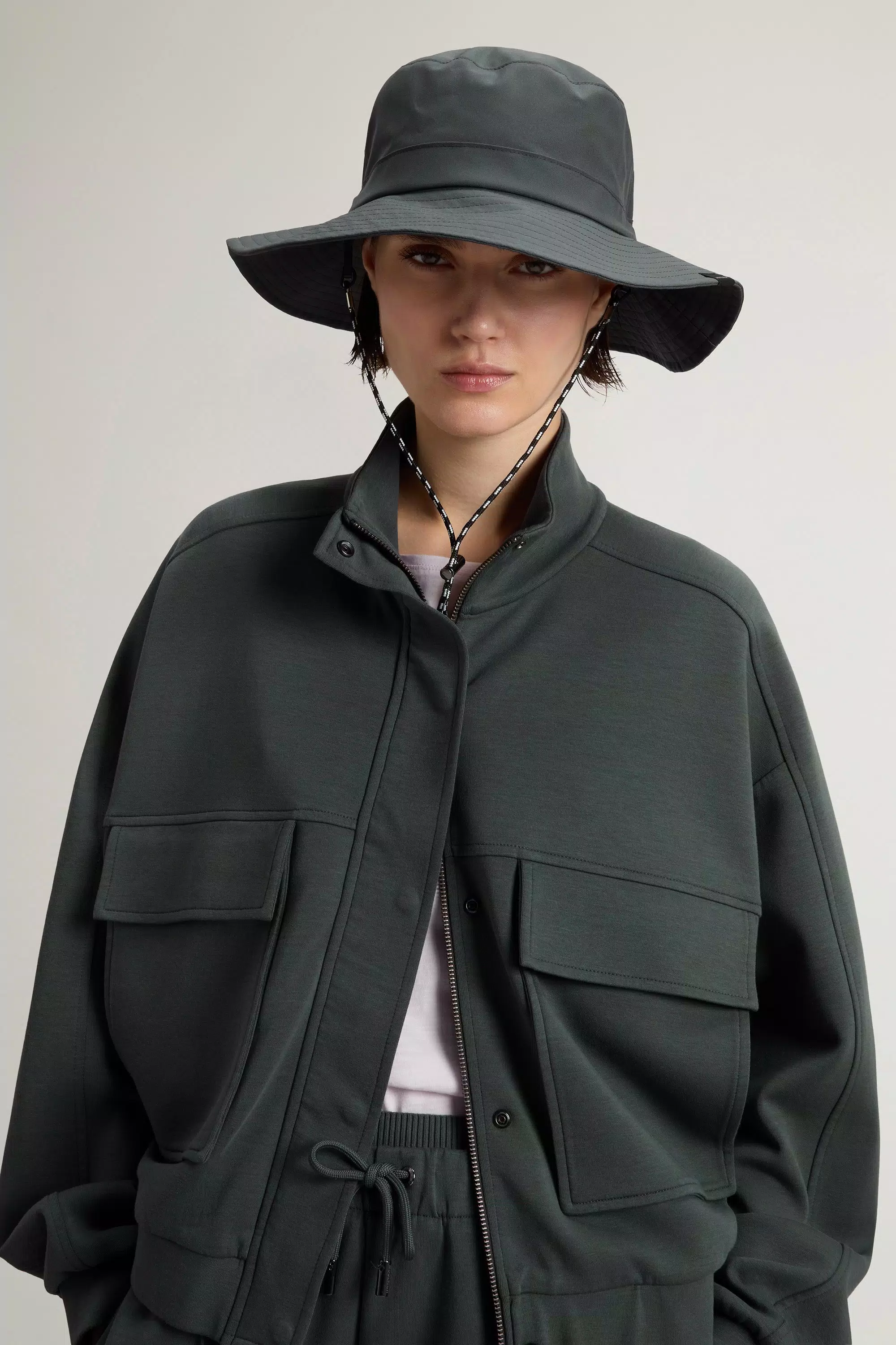 Full-Zipper Sweatshirt in Cotton-Blend Interlock - Forest Veil