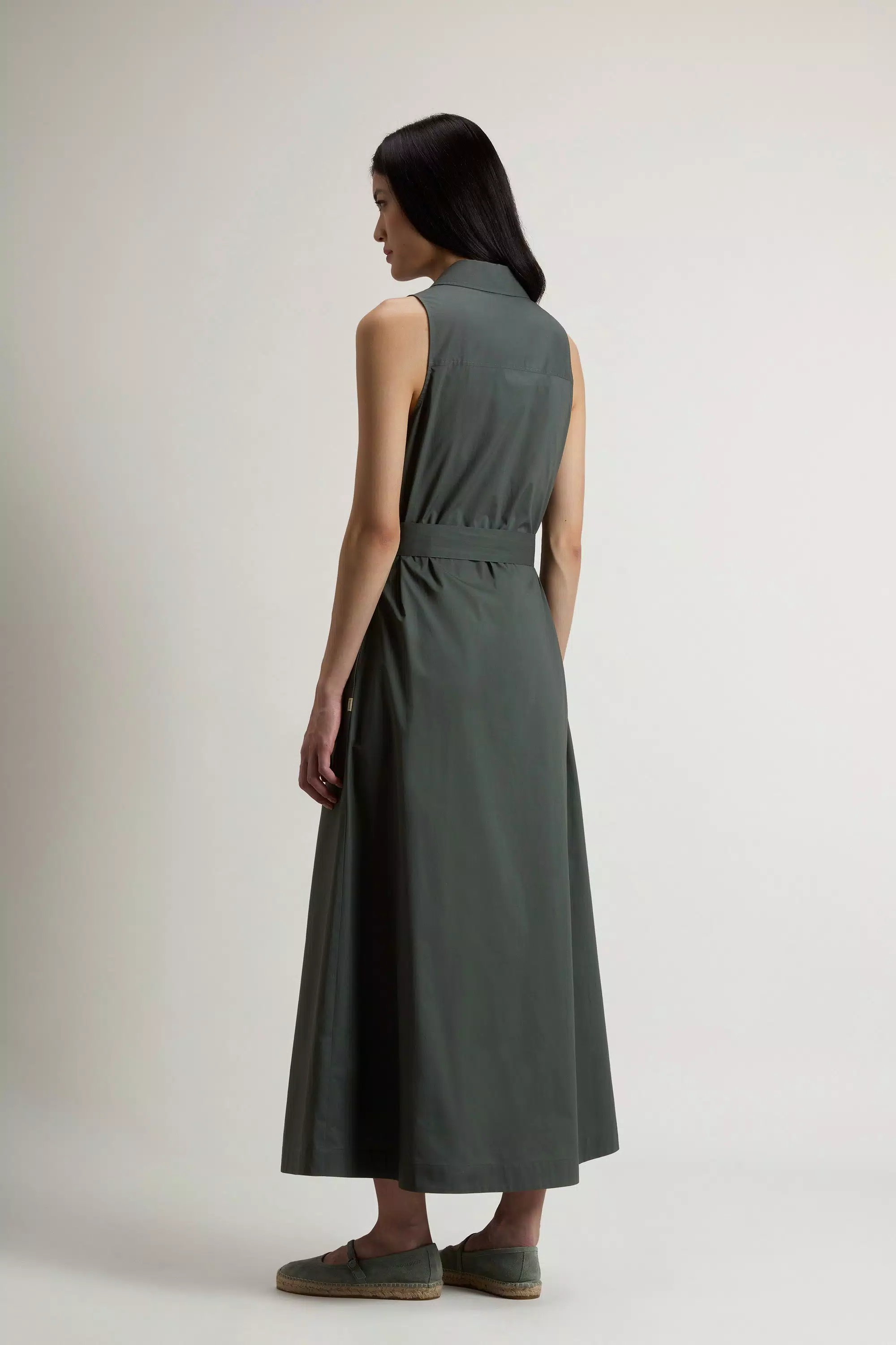 Shirt Dress in Pure Cotton Poplin with Belt - Forest Veil