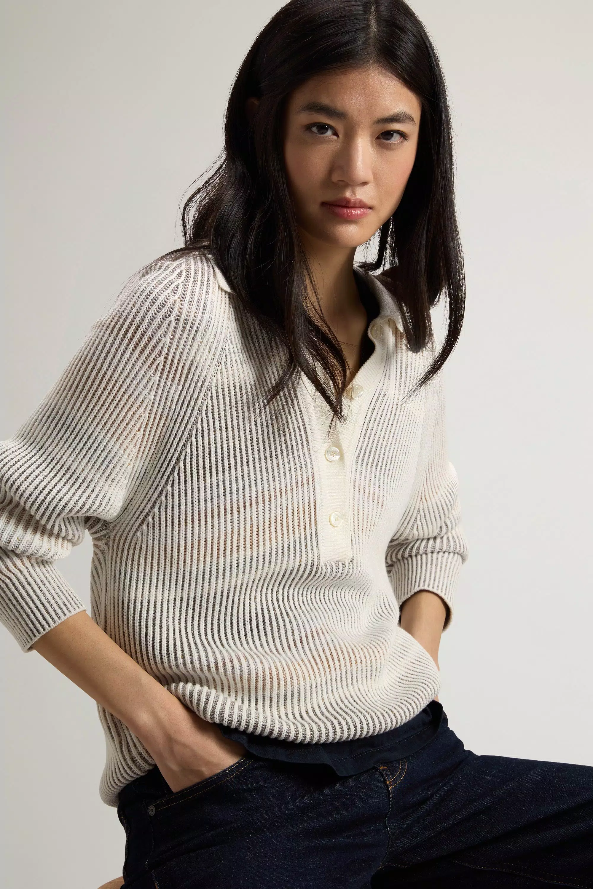 Vanisé Sweater in Cotton Blend - White Pepper Vanise