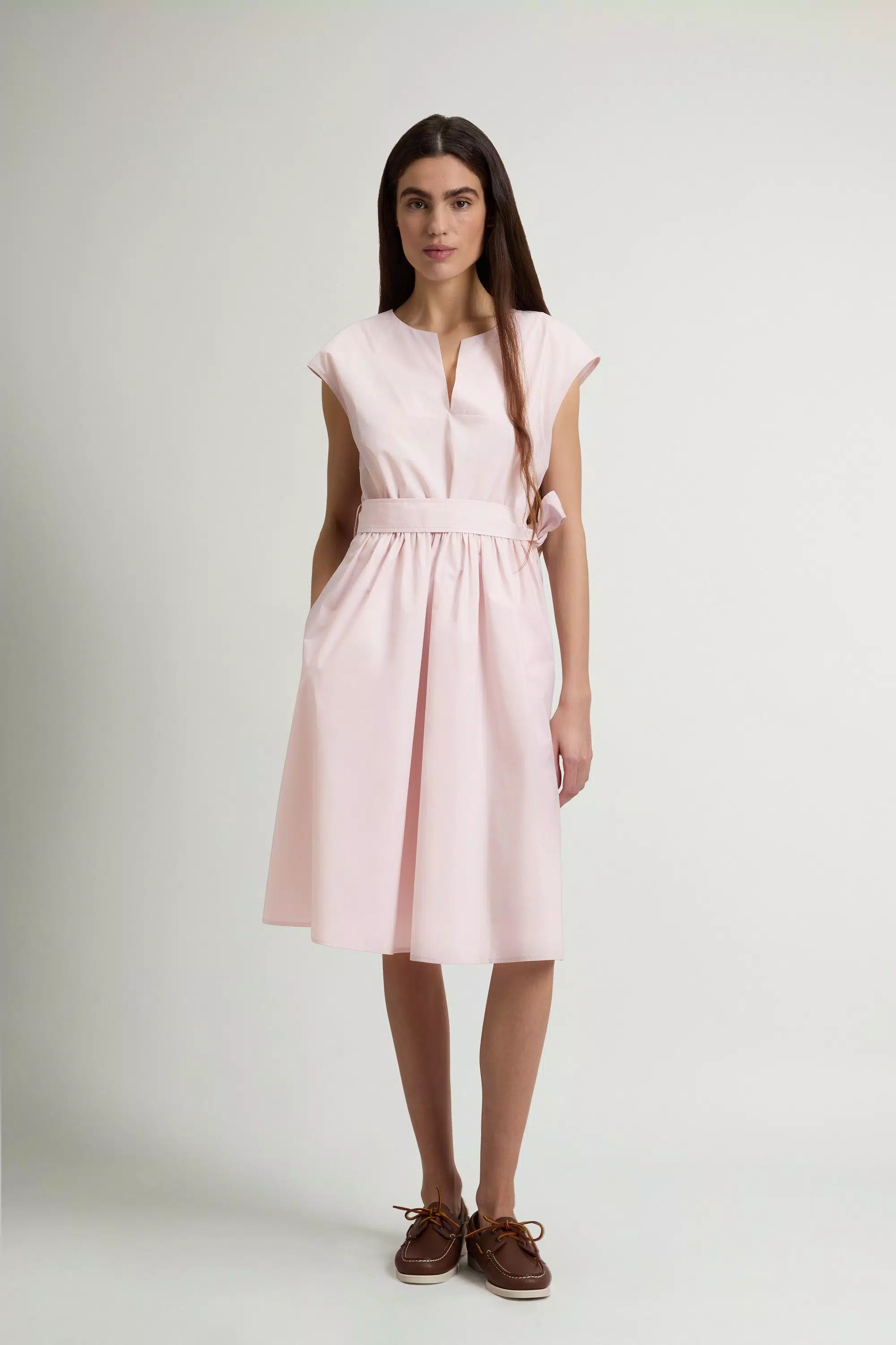 Pure Cotton Poplin Dress with Belt - Pale Lilac