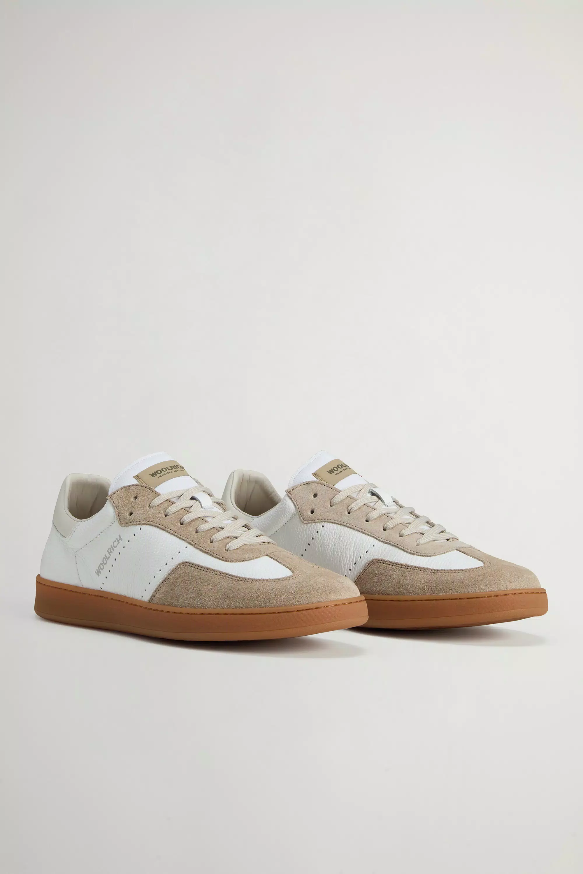 Swing Court Tumbled Leather Sneakers with Suede Details - Beige White