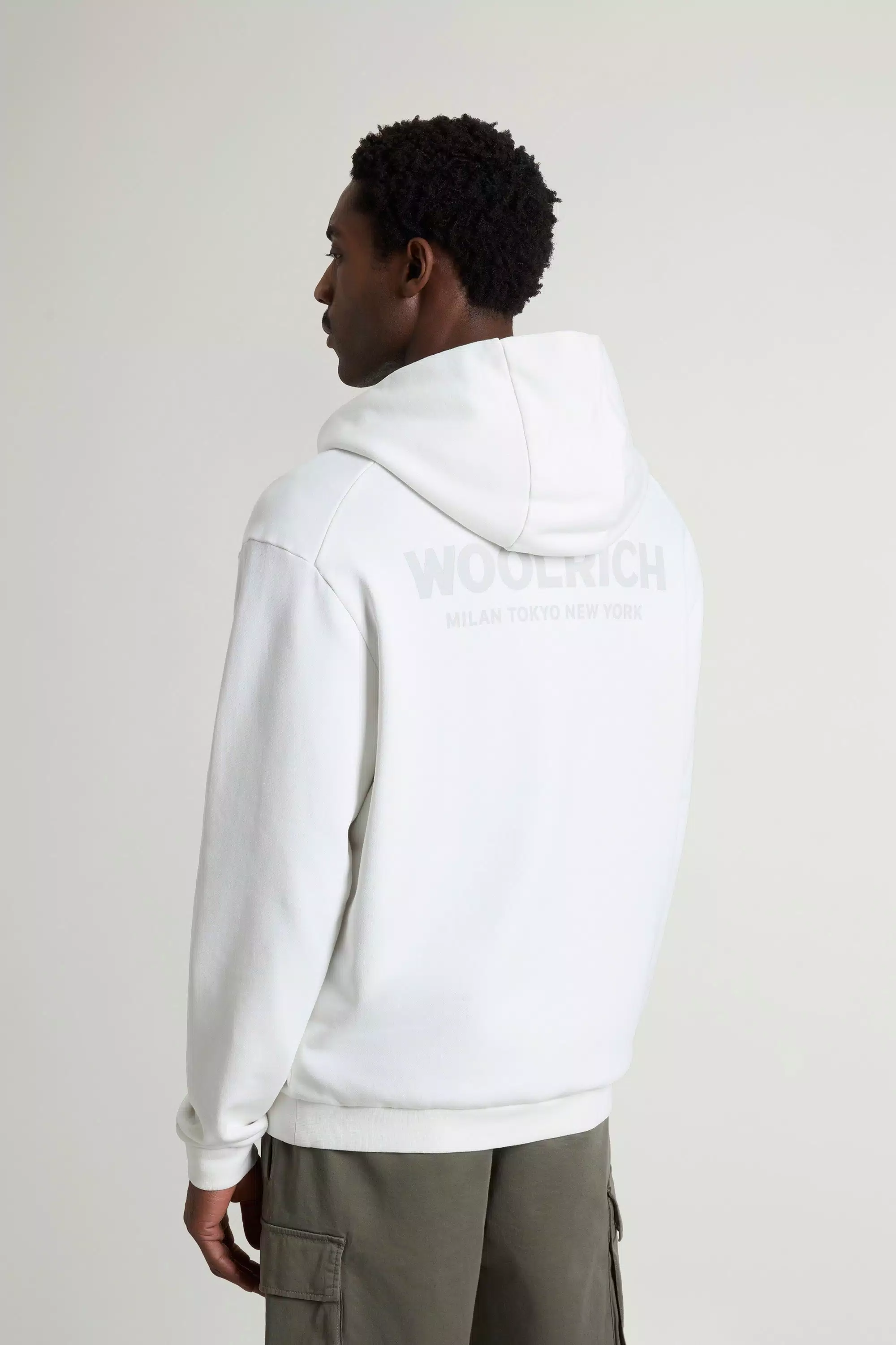 Hoodie in Pure Cotton with Macro Logo on the Back - Arctic White