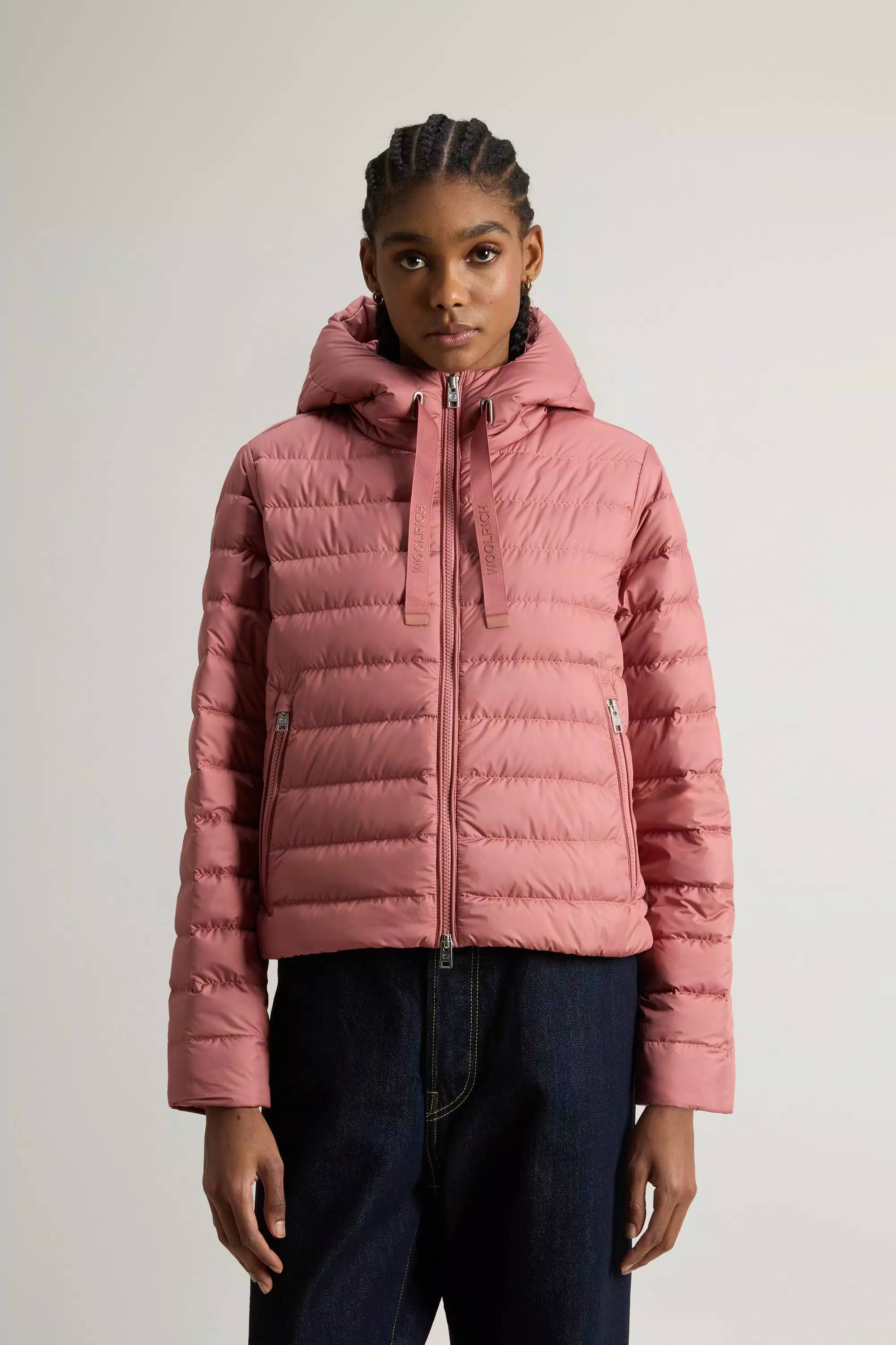 Lightweight Hooded Down Jacket in Microfiber - Withered Rose