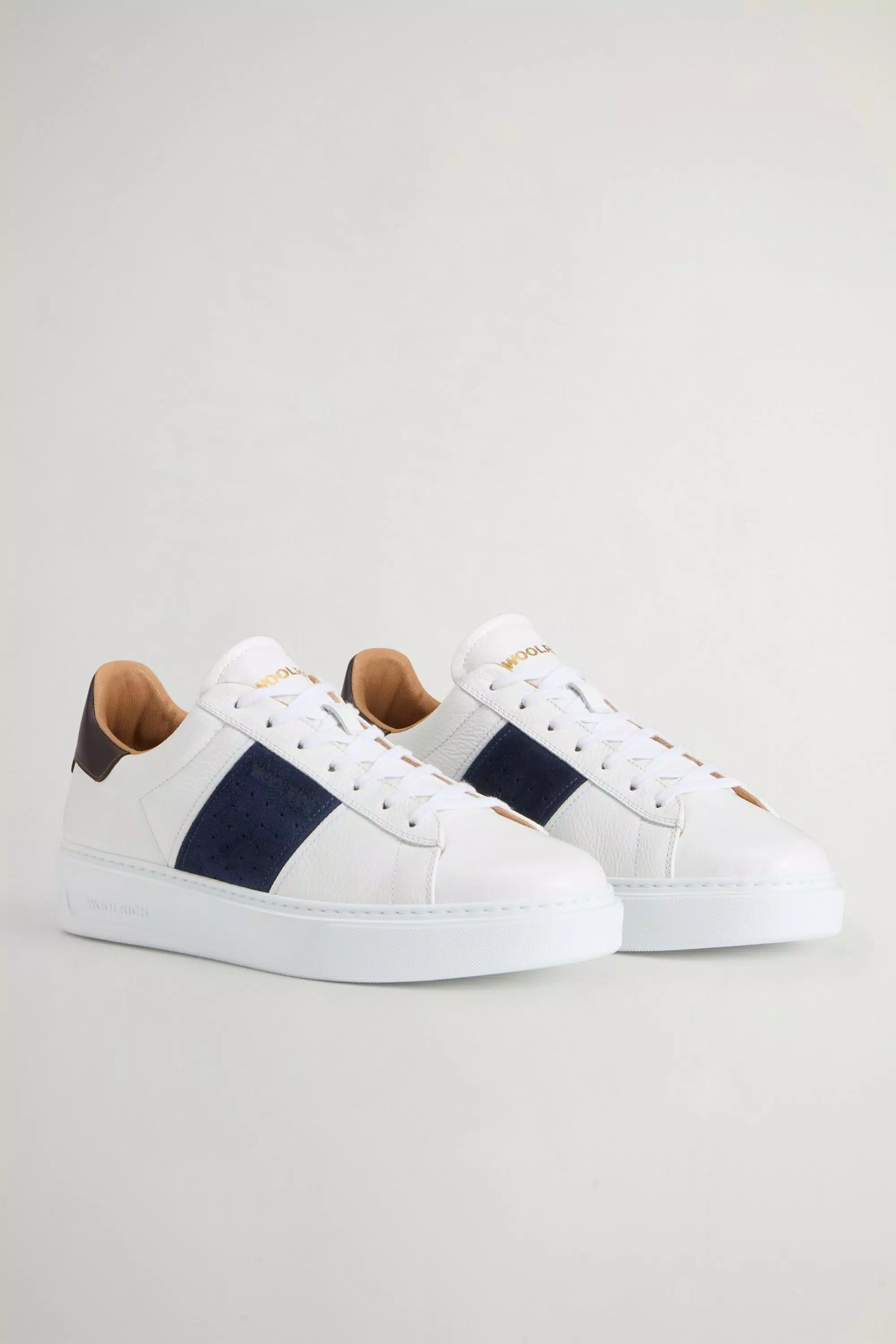 Classic Court Calfskin Sneakers with Suede Details - White Blue